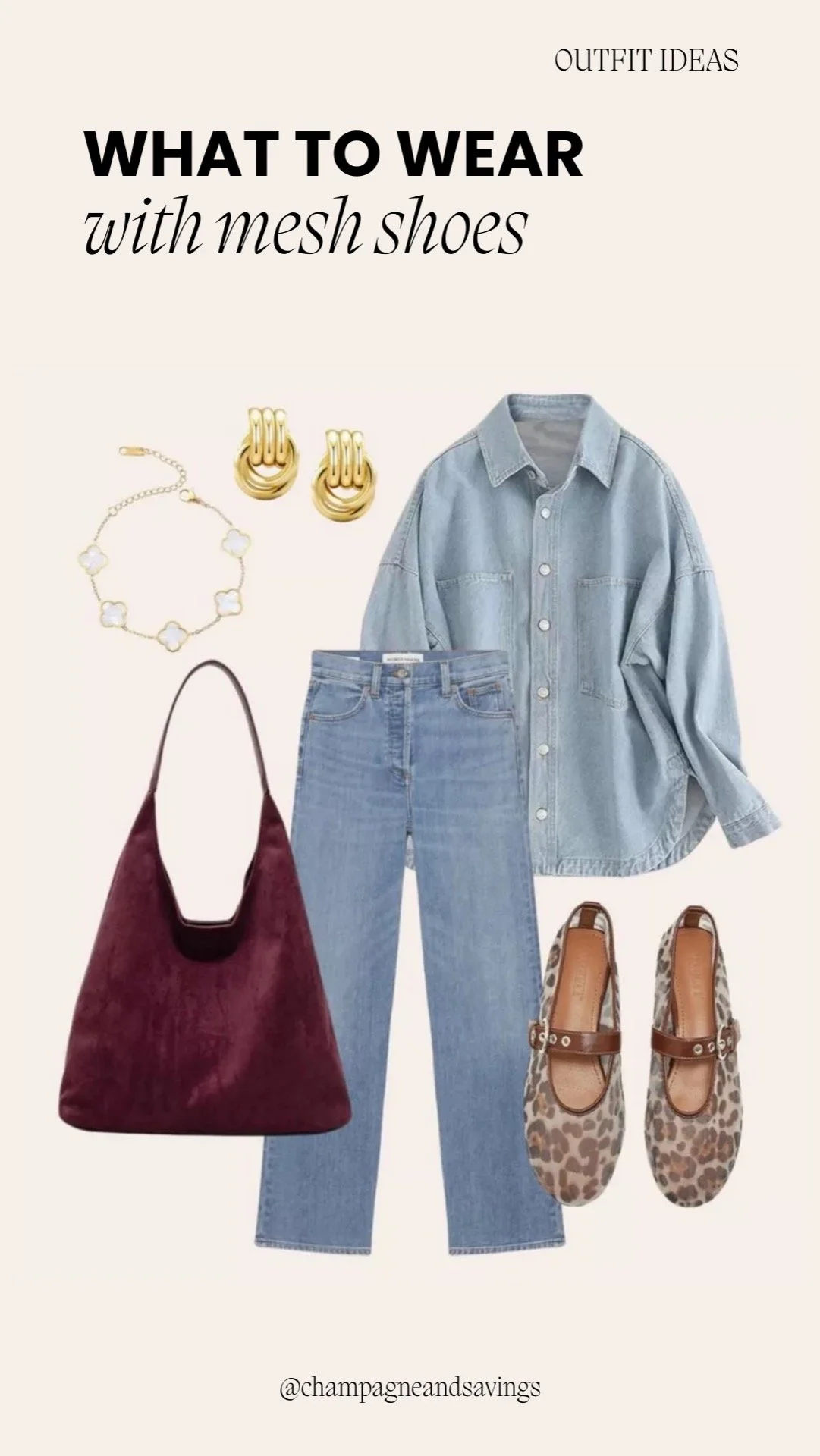 Spring outfit featuring breathable mesh shoes styled with a denim top and jeans.