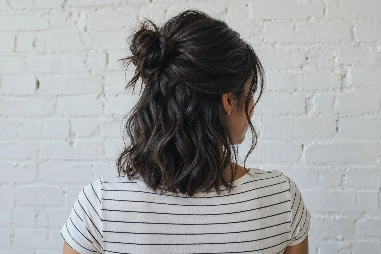 Image featuring a Half Up Messy Bun as a cute, easy hairstyle.