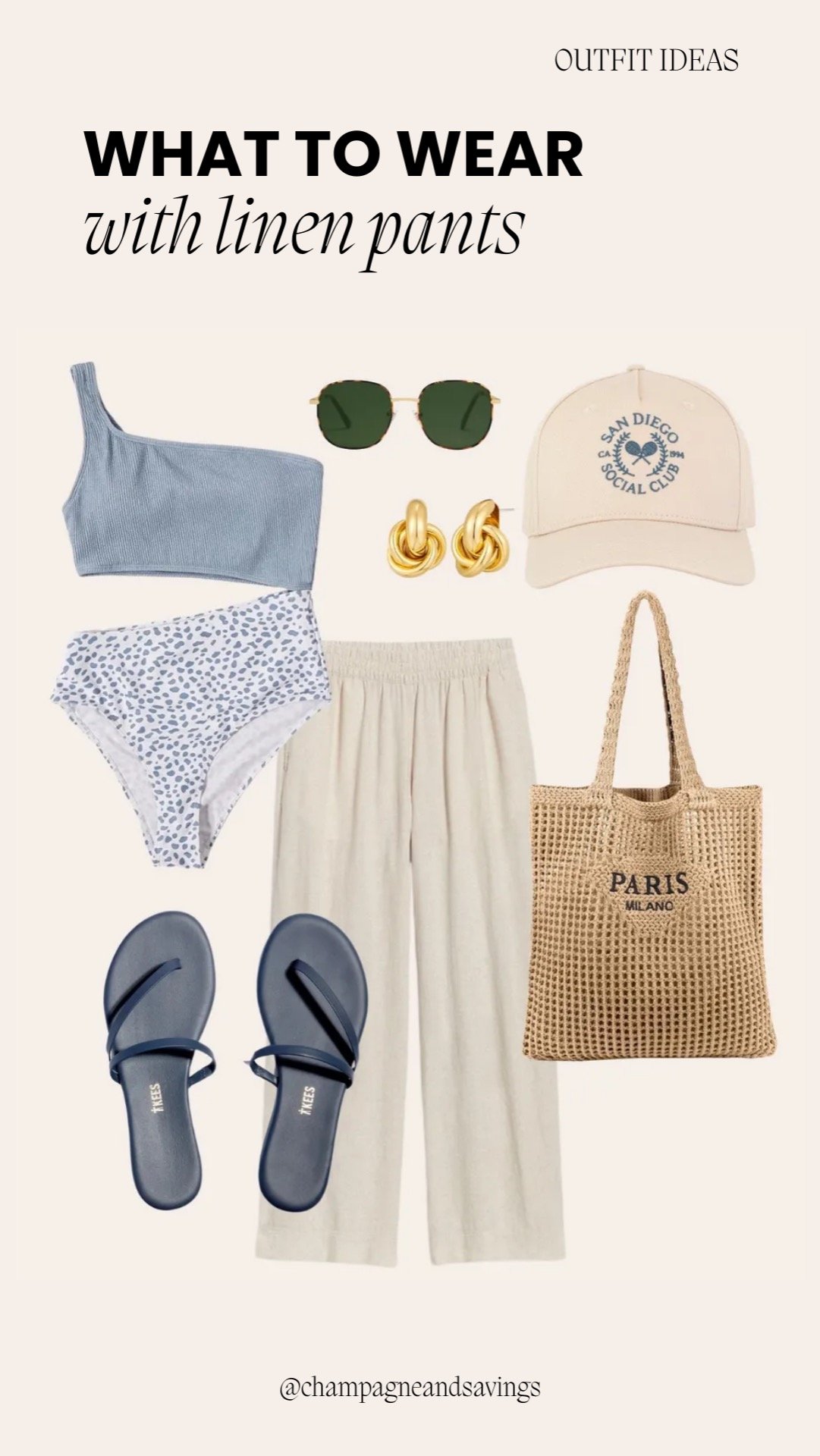 Linen pants outfit styled as a beach cover-up with a lightweight top and sandals for a relaxed and chic vacation look.