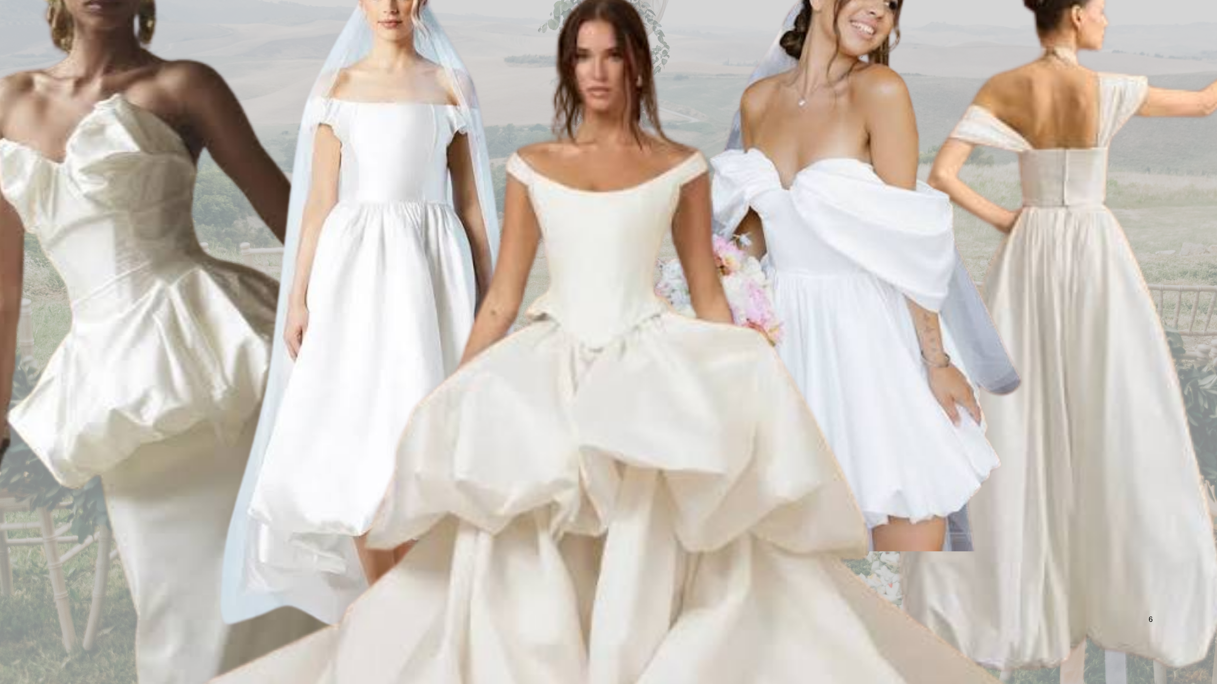 Collage of trending wedding gowns for 2027 featuring bubble hems.