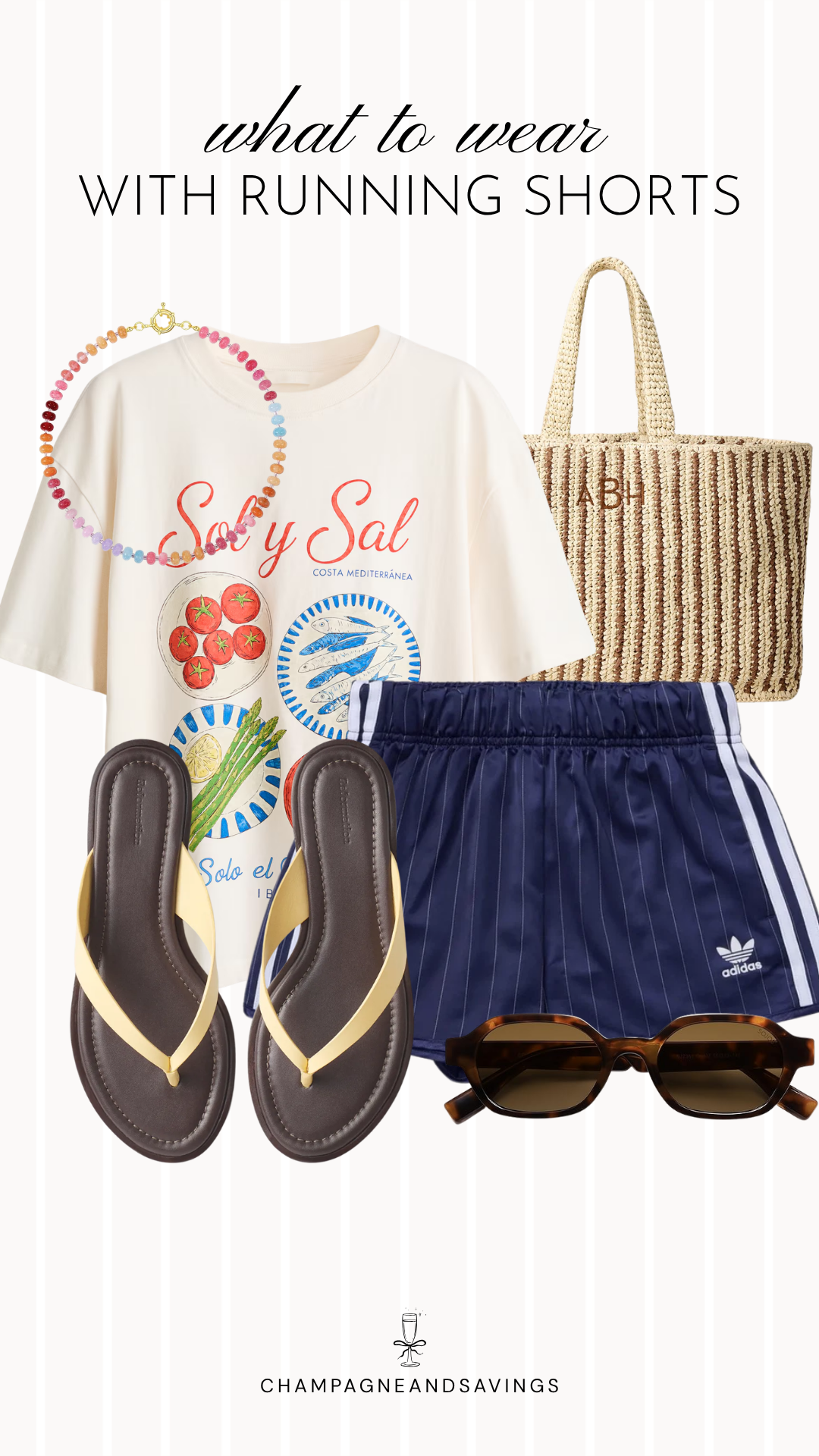A relaxed Adidas shorts outfit featuring classic Adidas shorts paired with a graphic tee and flip flops, creating an easy, sporty look perfect for casual weekends, travel days, or running errands.