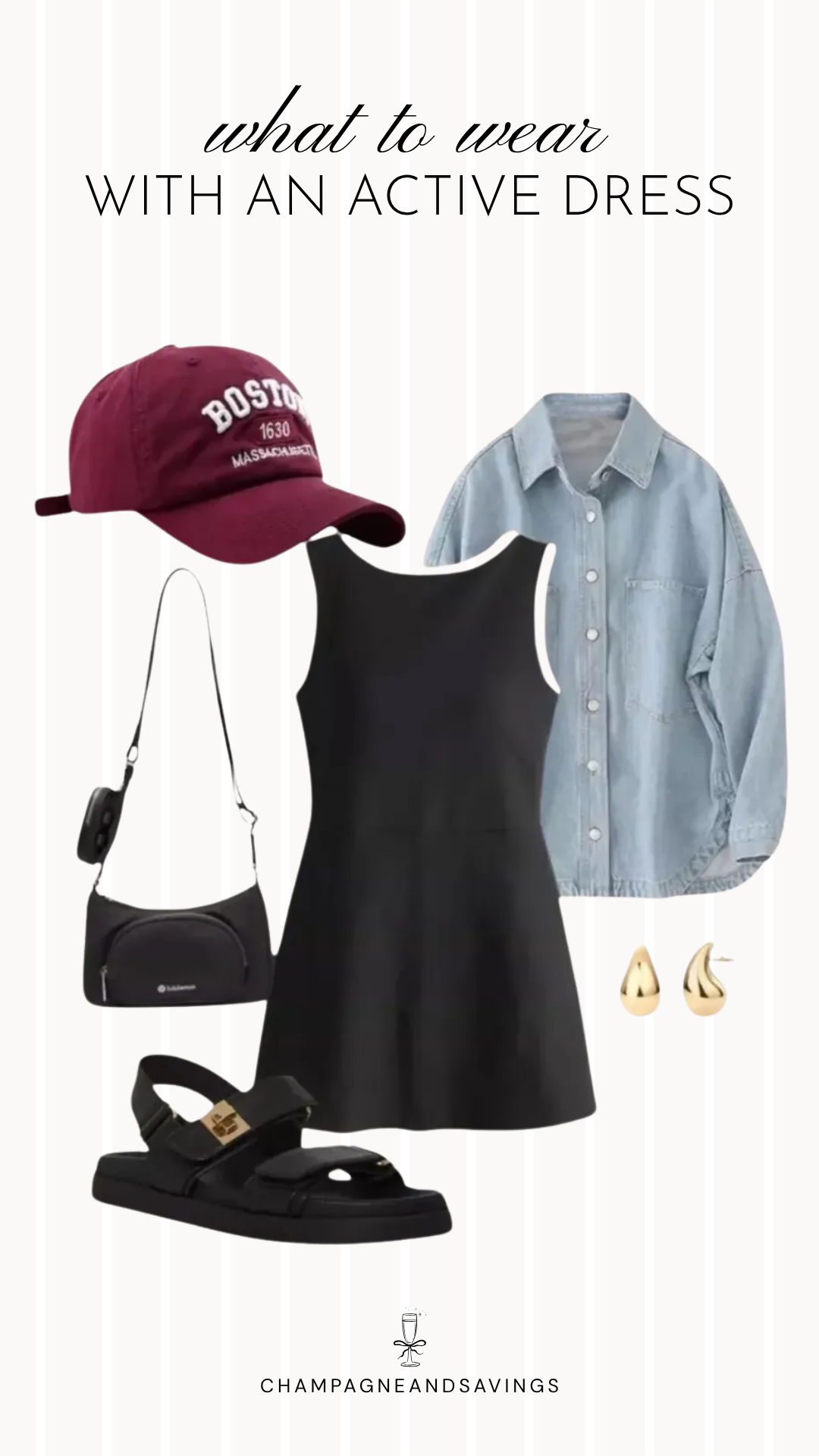 athletic dress outfit idea with a denim shacket