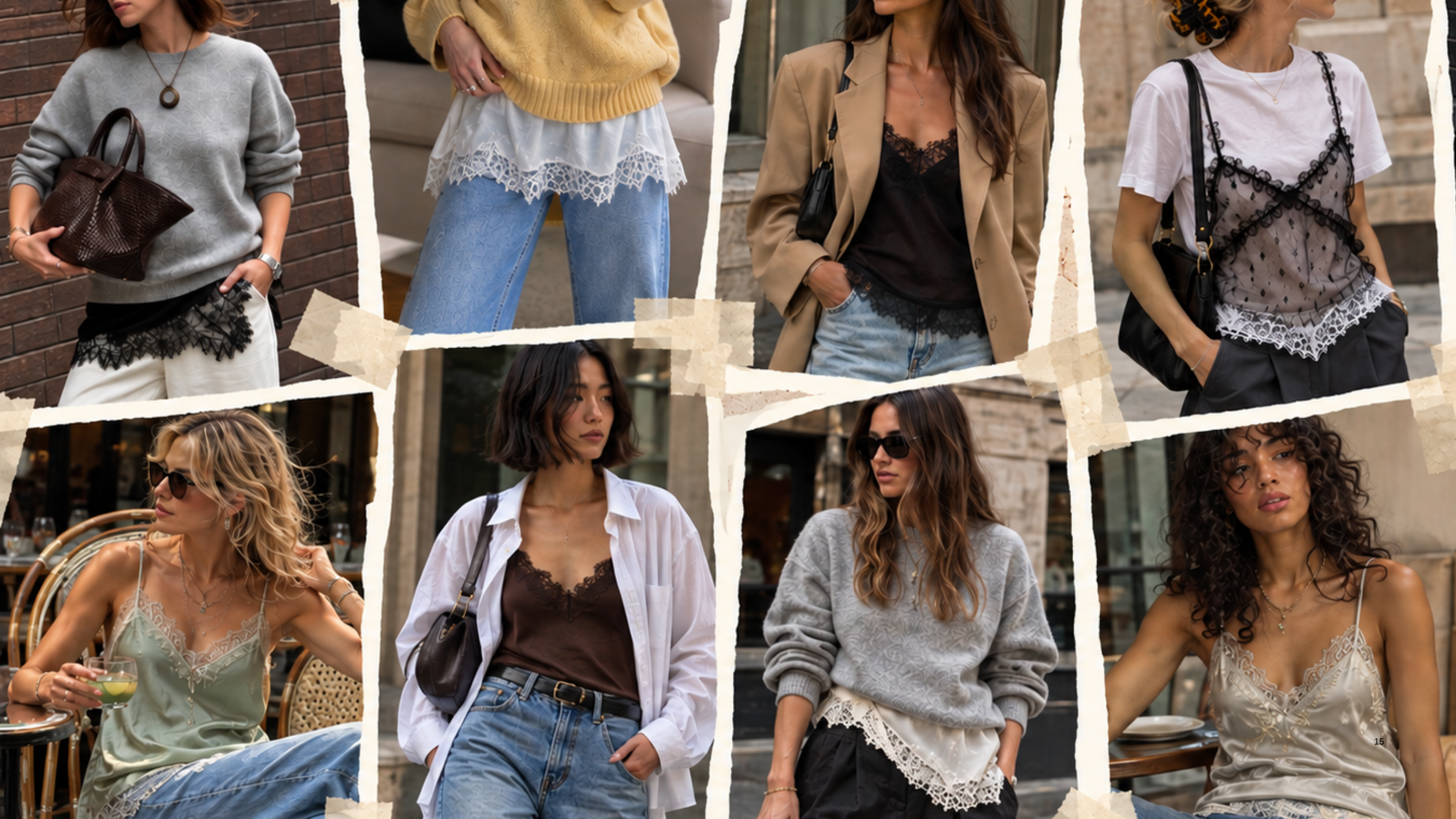 Collage featuring layering camis styled in trendy millennial-inspired outfits for 2027.