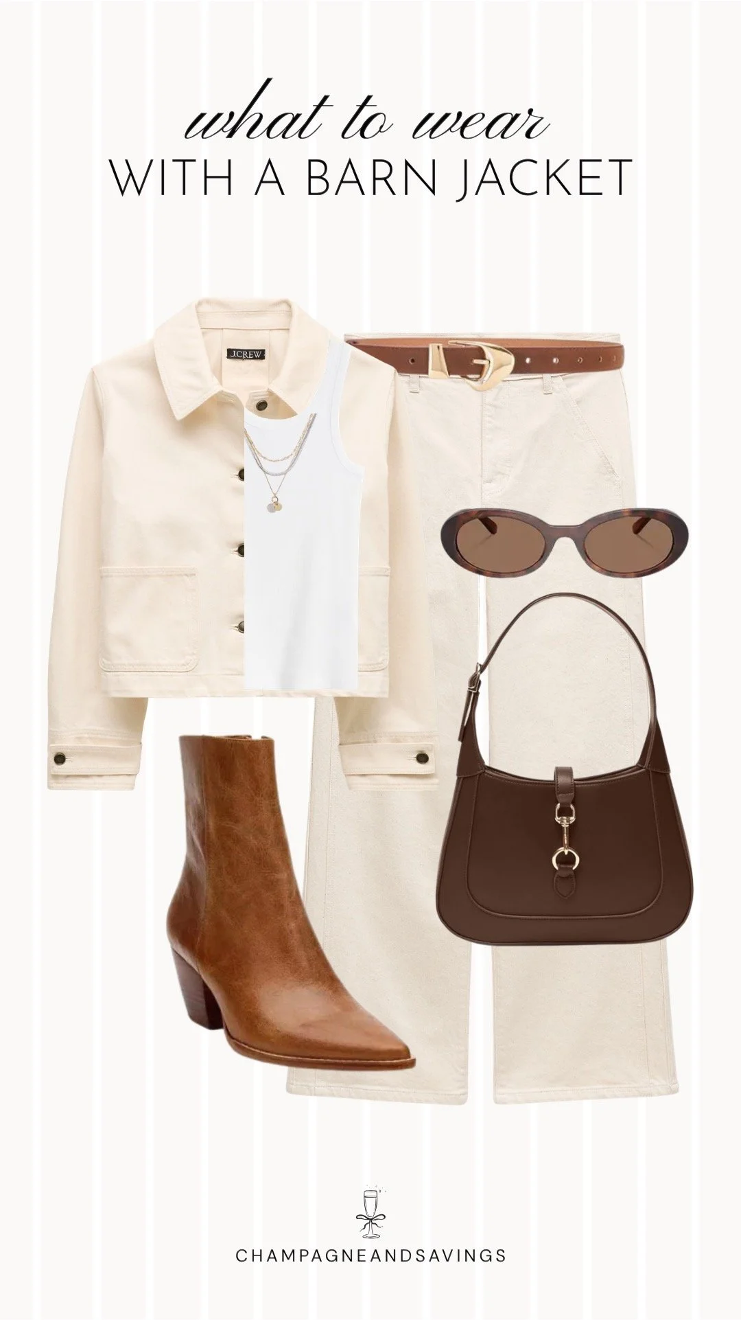 Outfit collage featuring a barn jacket layered over a tank top and paired with wide-leg pants for an effortless, relaxed fall outfit.