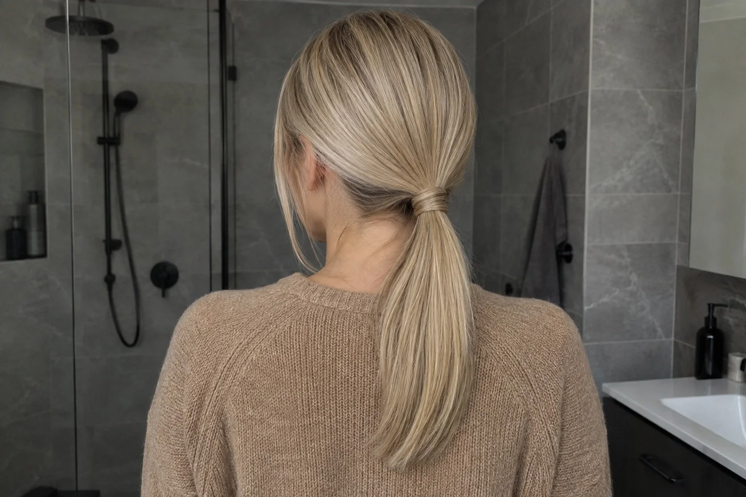 Image featuring a Low Pony and Wrapped Hair Tie as a cute, easy hairstyle.