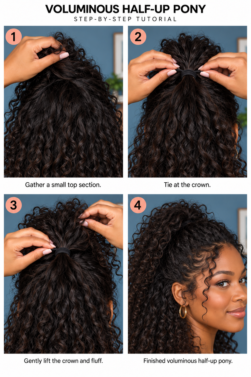 Step by step tutorial on how to do a voluminous half up pony.