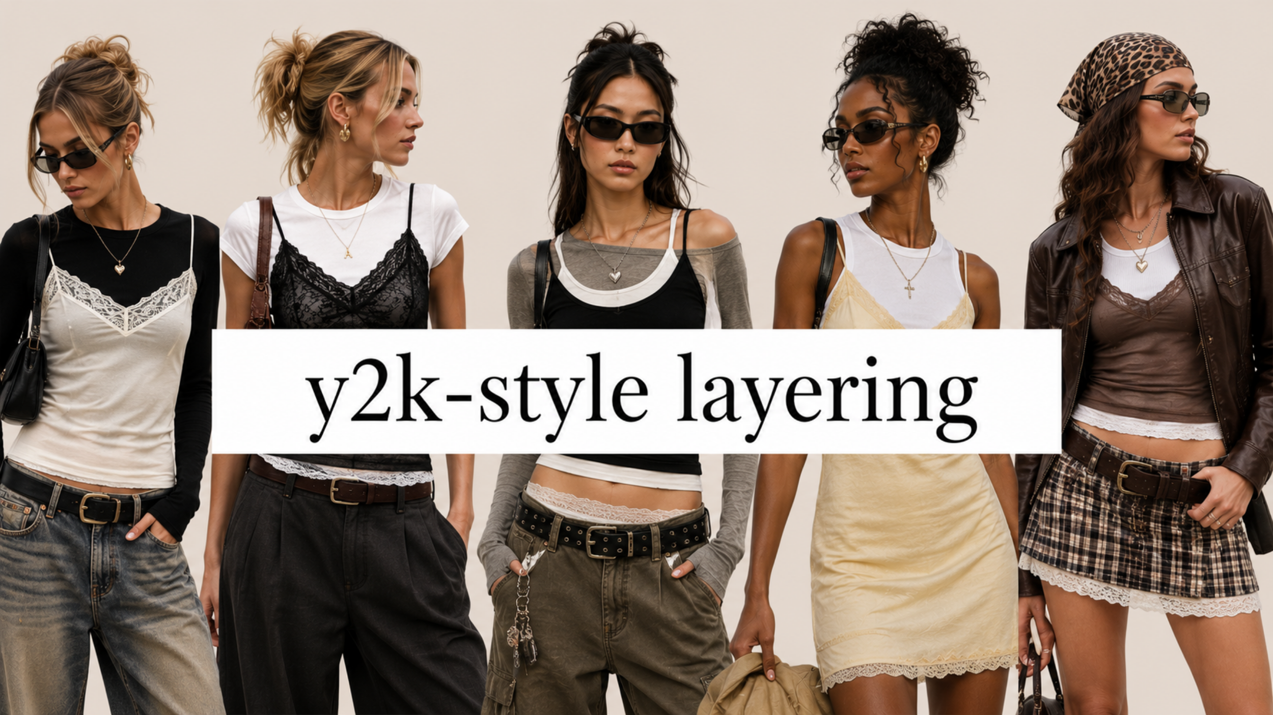 Y2K-style layering fashion trend for 2027 featuring a collage of layered tops, dresses, and nostalgic early 2000s-inspired outfit pieces.