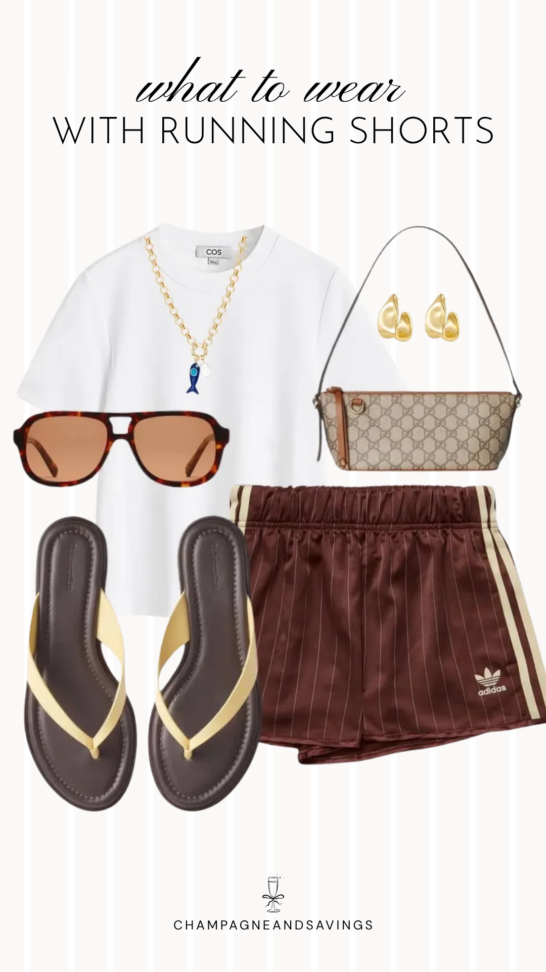 A casual running shorts outfit featuring athletic running shorts paired with a classic white tee and flip flops, creating an easy, laid-back look perfect for warm-weather days, errands, or vacation.