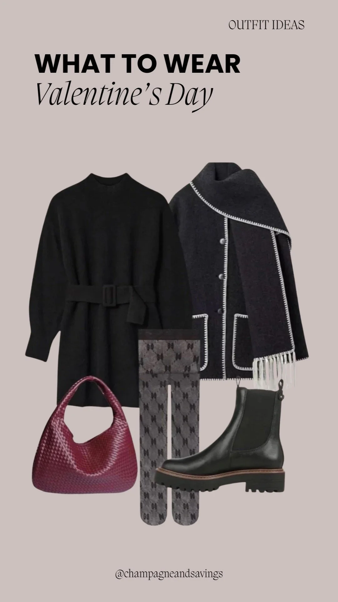 Cozy Valentine’s Day dress look featuring comfortable fabrics for a romantic winter outfit.