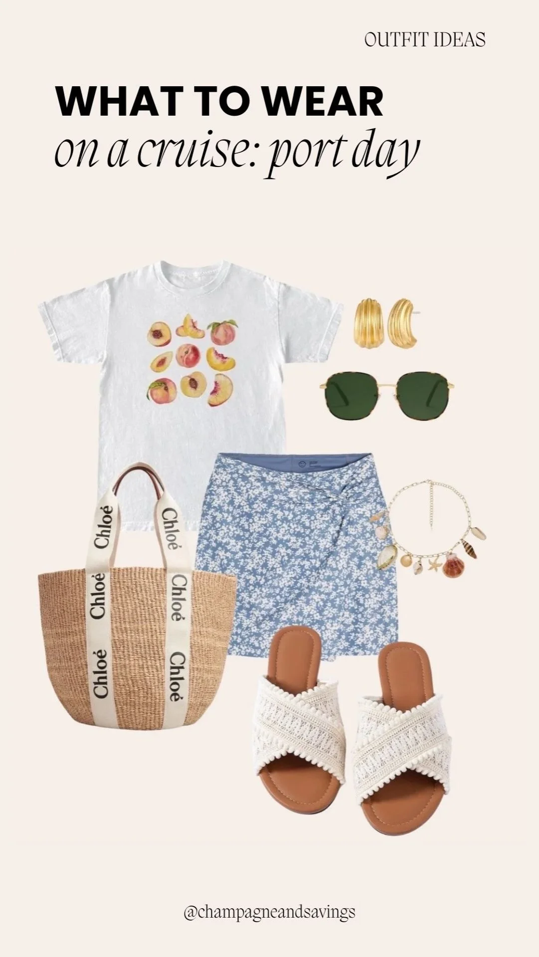 Graphic tee paired with a floral skirt, styled as a casual cruise outfit perfect for daytime adventures and warm-weather sightseeing.