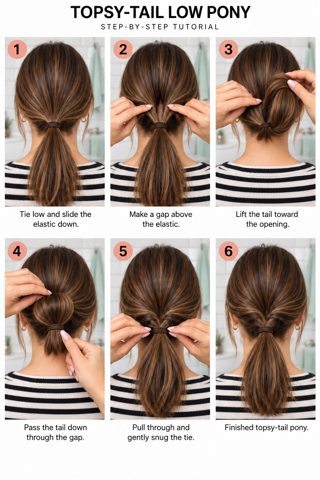 Step by step tutorial on how to do a topsy-tail low pony.