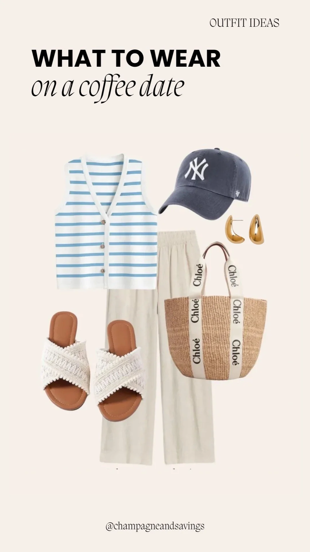 Coffee date outfit ideas collage featuring styled pieces including a striped knit and easy linen pants for a casual, effortless café look