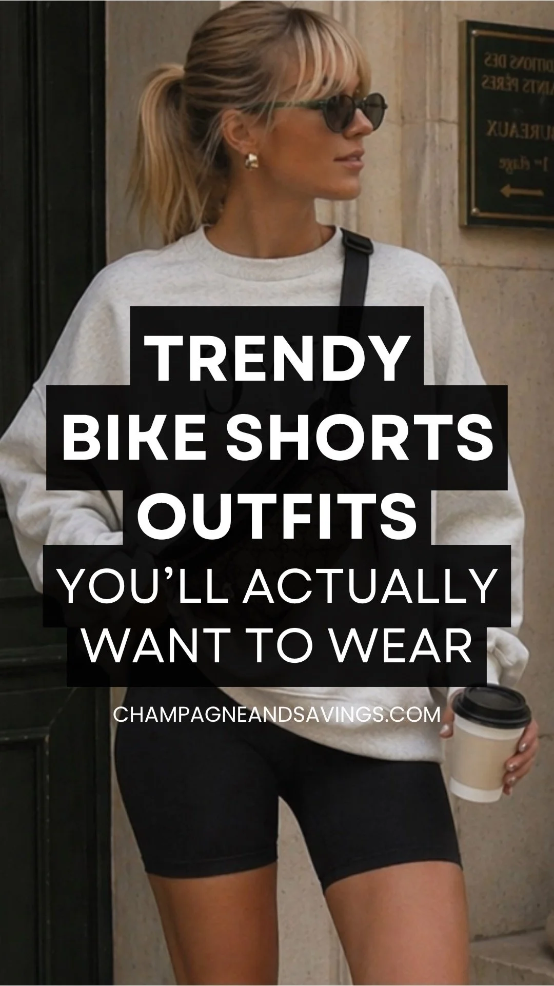 image that says trendy bike shorts outfits you'll actually want to wear with a girl in a styled outfit in the background