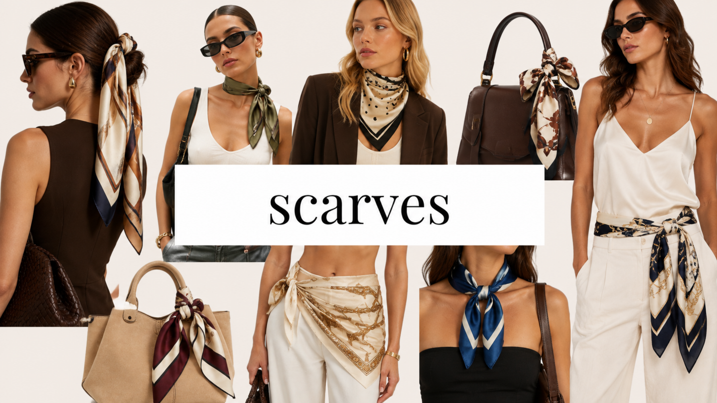 Scarf fashion trend for 2027 featuring a collage of stylish scarves worn in different ways, including as accessories and outfit accents.