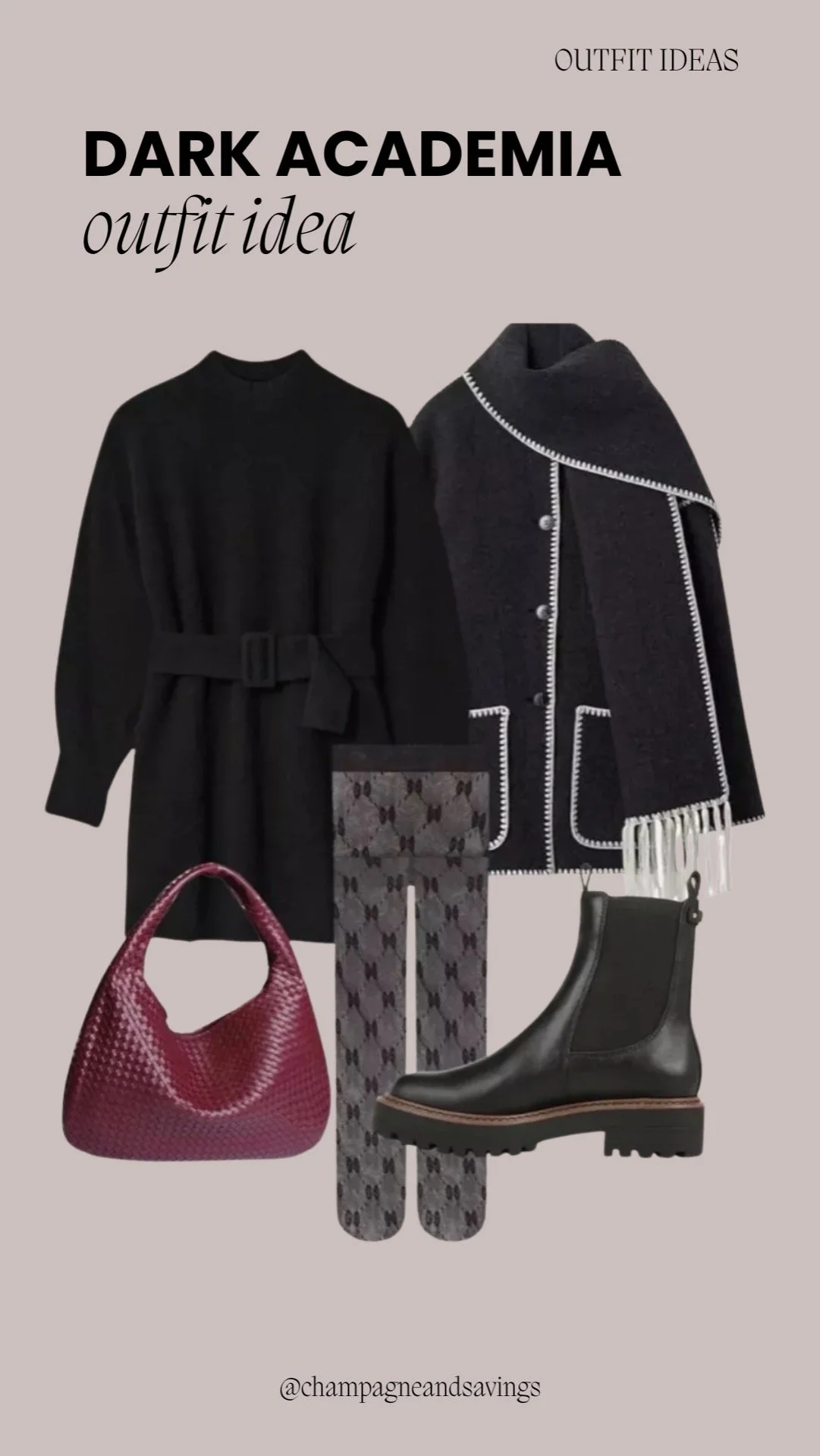 Black Dress and Patterned Tights outfit