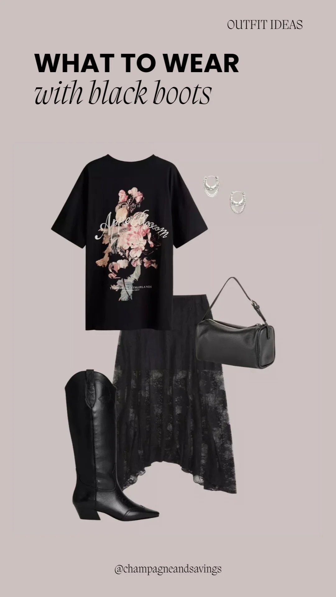Graphic tee and skirt outfit styled with black boots for a casual, trendy look