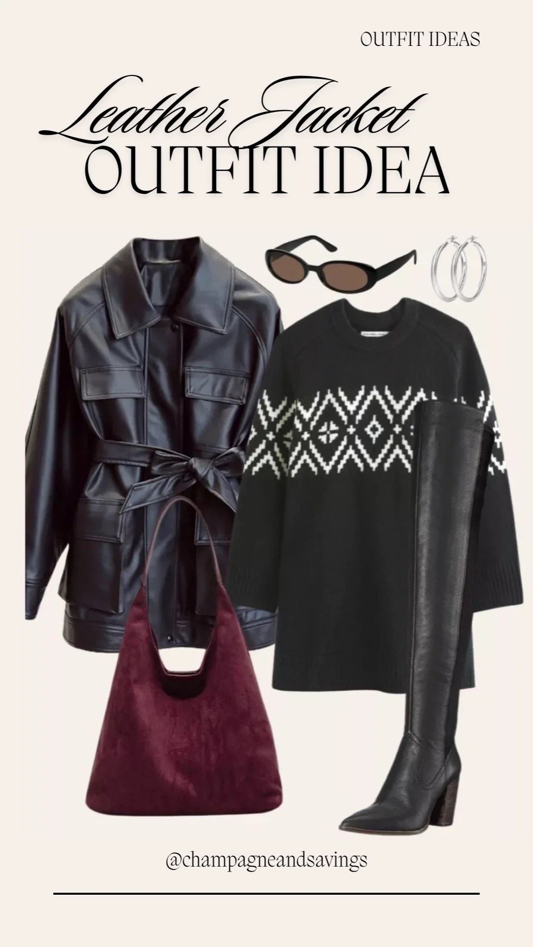 leather jacket, Fair Isle Sweater and Tall Boots