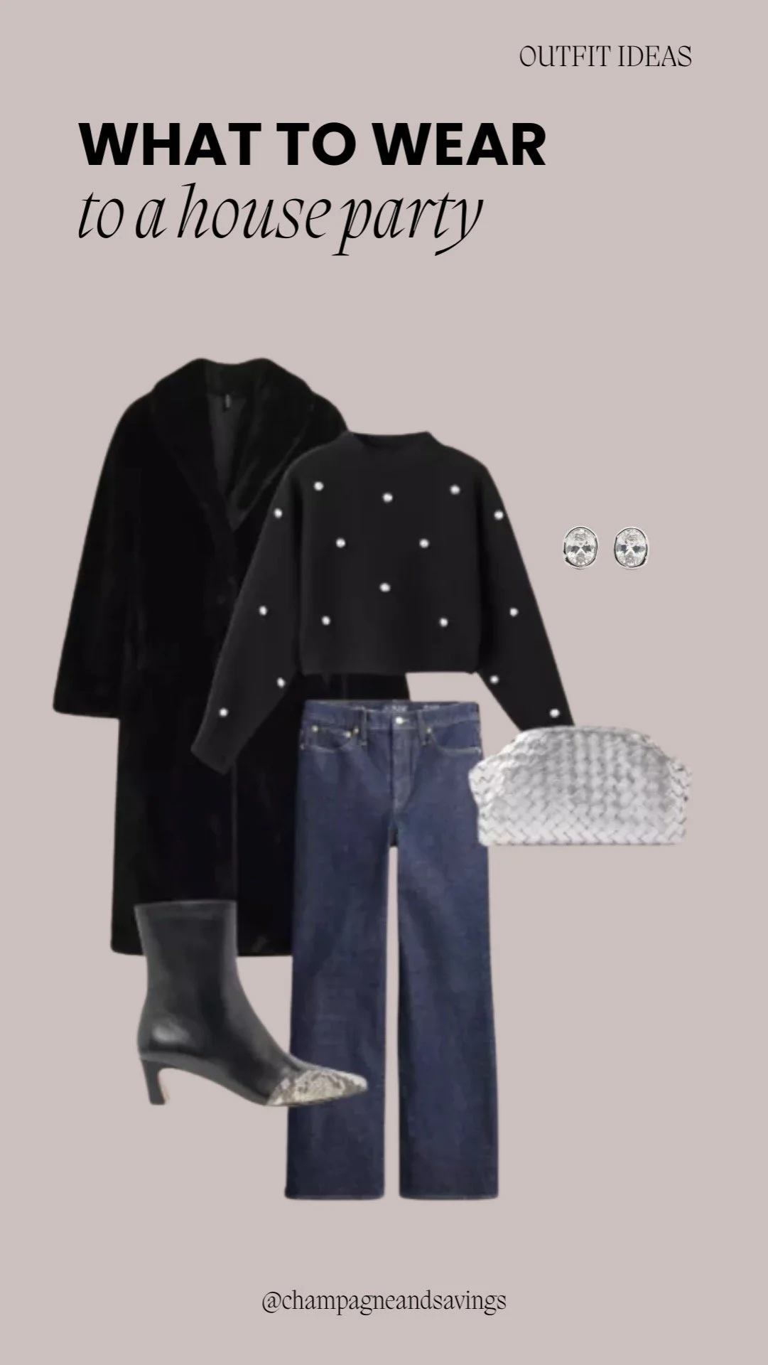 Woman wearing a cozy chic outfit with soft knit layers and subtle sparkle accents, styled for a polished yet comfortable look.