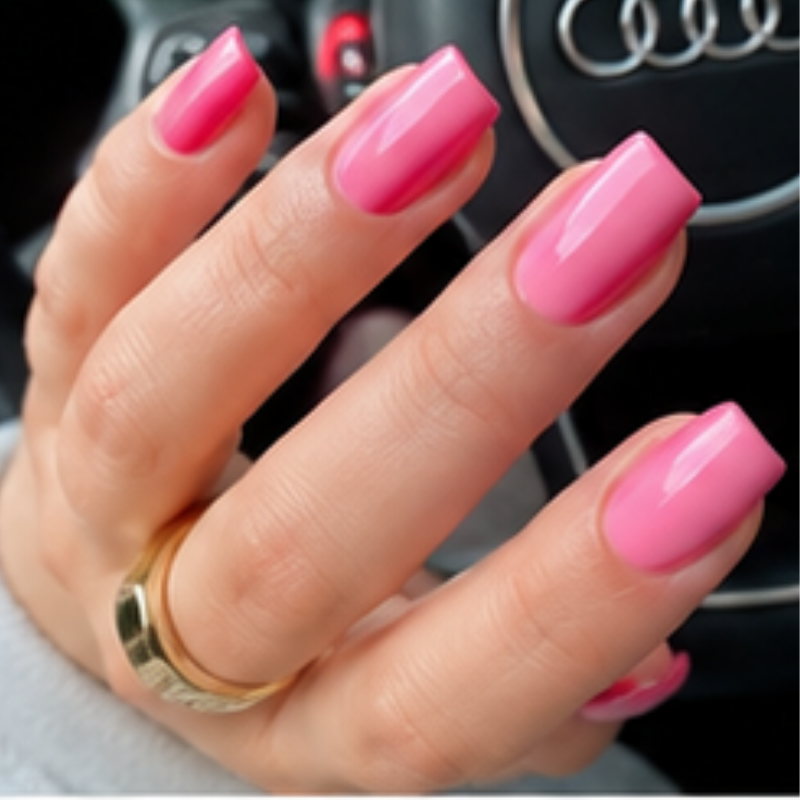 Pink manicure idea featuring bubblegum pink.