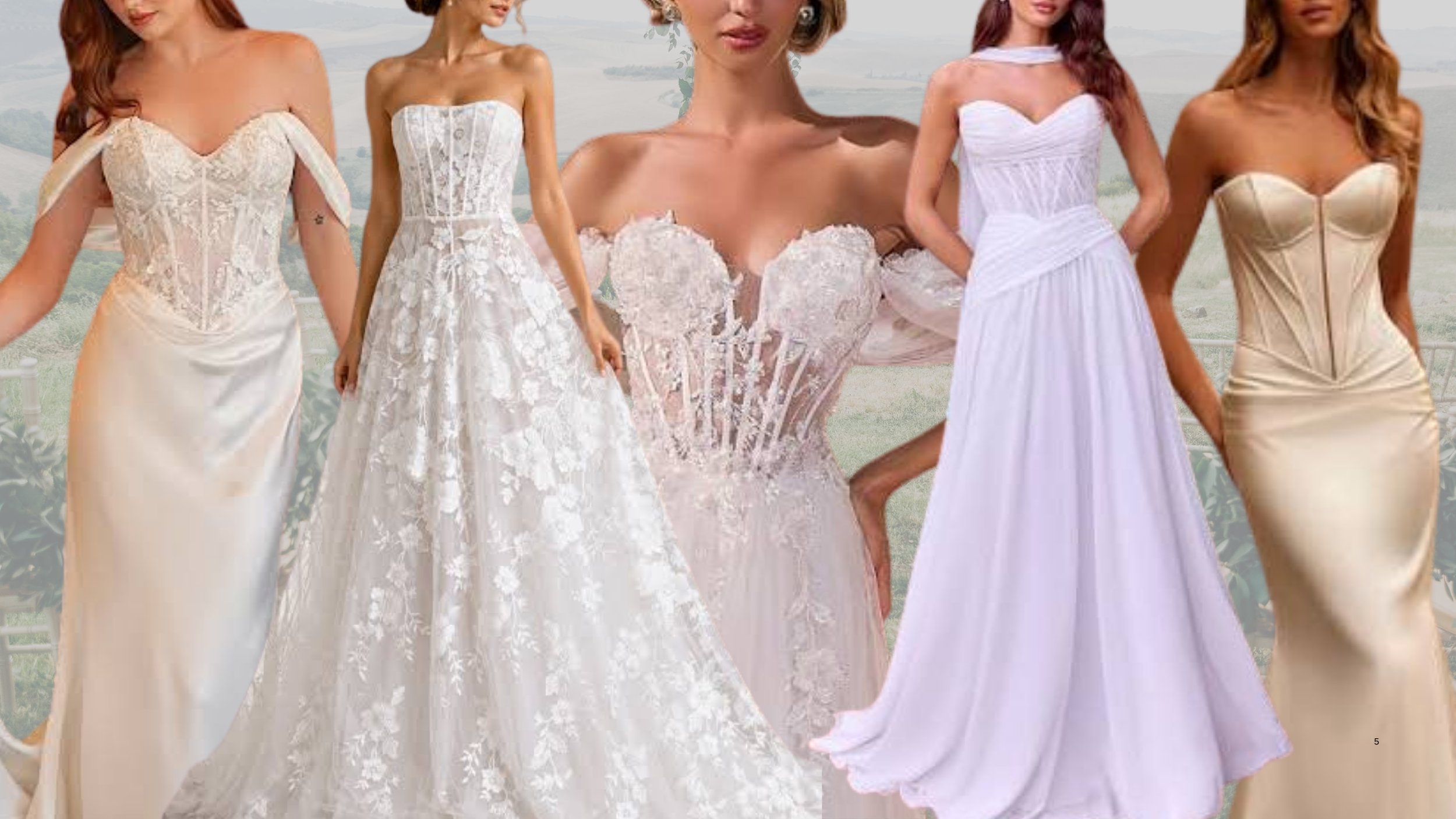 Collage of trending wedding gowns for 2027 featuring corset bodices.