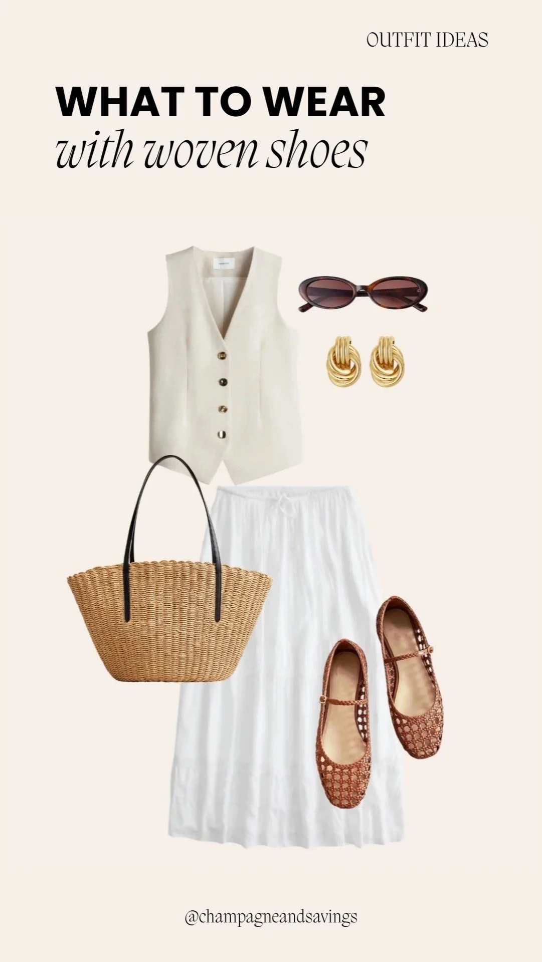 Spring outfit styled with woven shoes paired with a maxi skirt