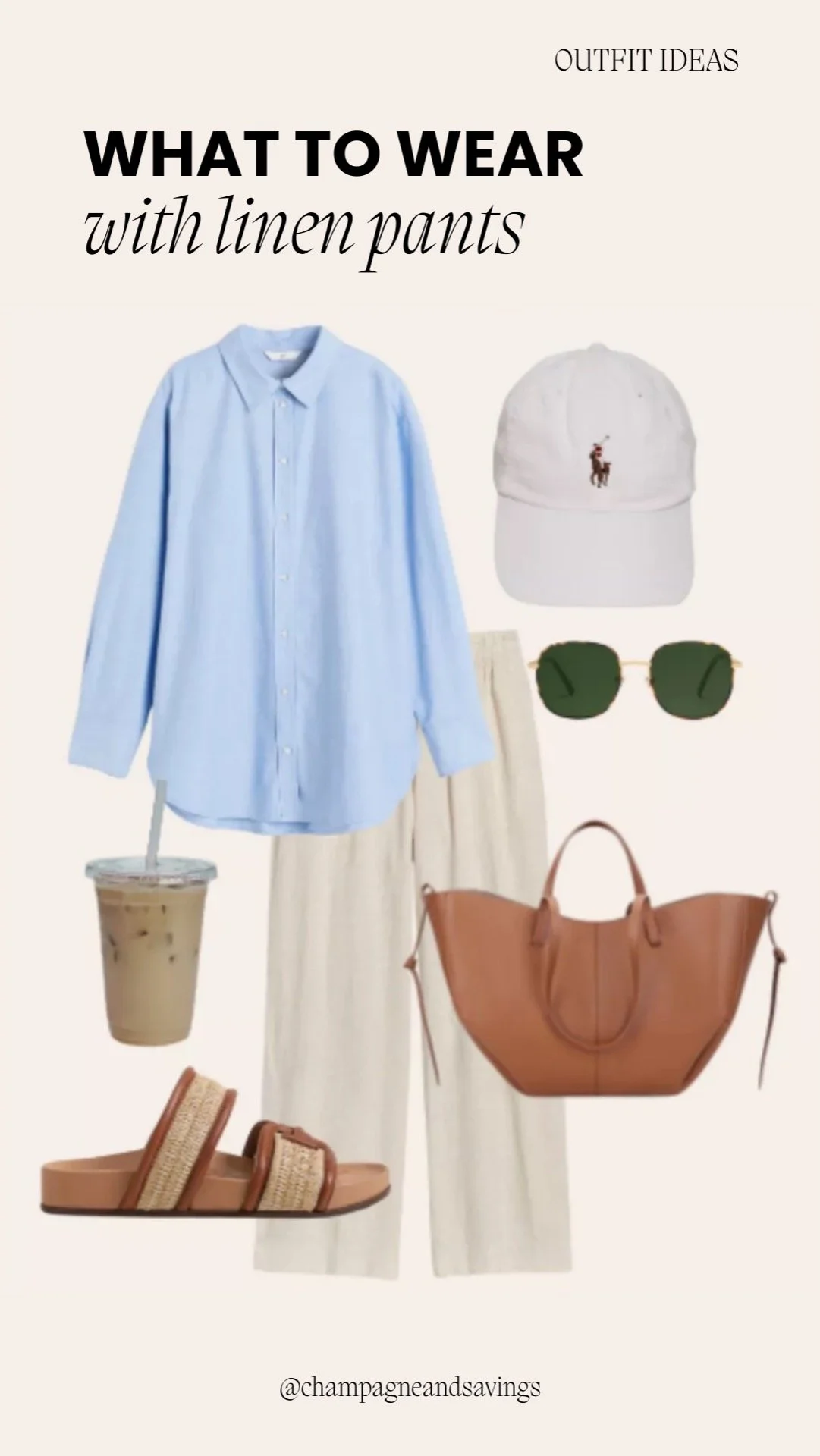 Relaxed linen pants outfit styled with an oversized button-down shirt and casual accessories for a chic and effortless spring look.