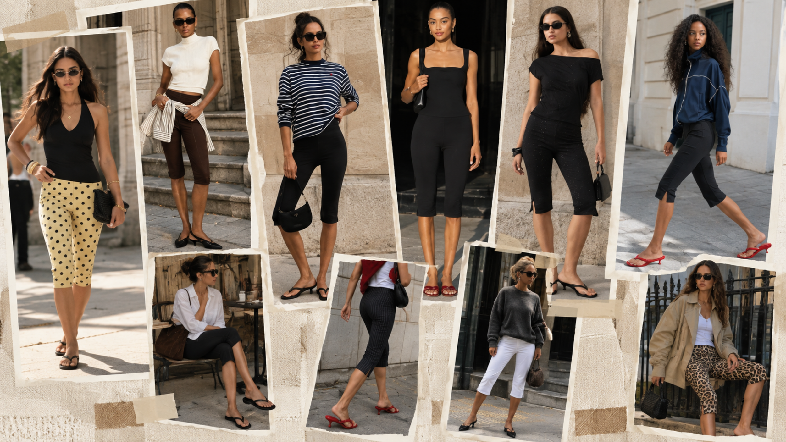 Collage featuring capri pants styled in trendy millennial-inspired outfits for 2027.