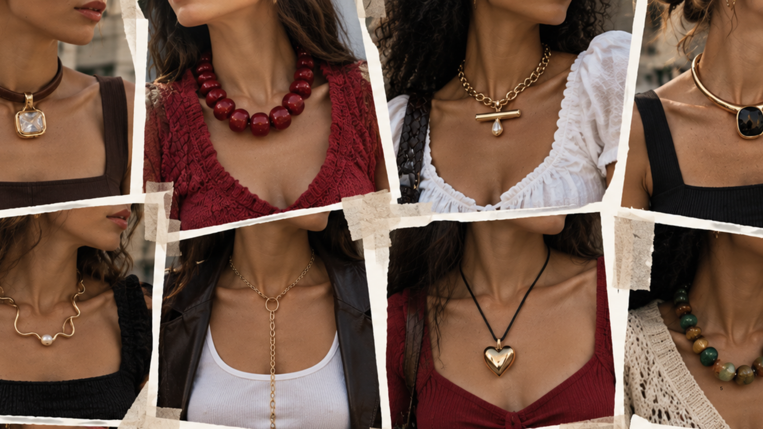 Collage featuring statement necklaces styled in trendy millennial-inspired outfits for 2027.