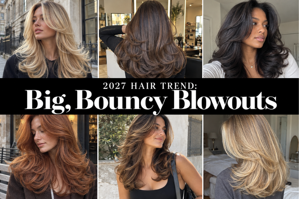 collage of women with bouncy blowouts