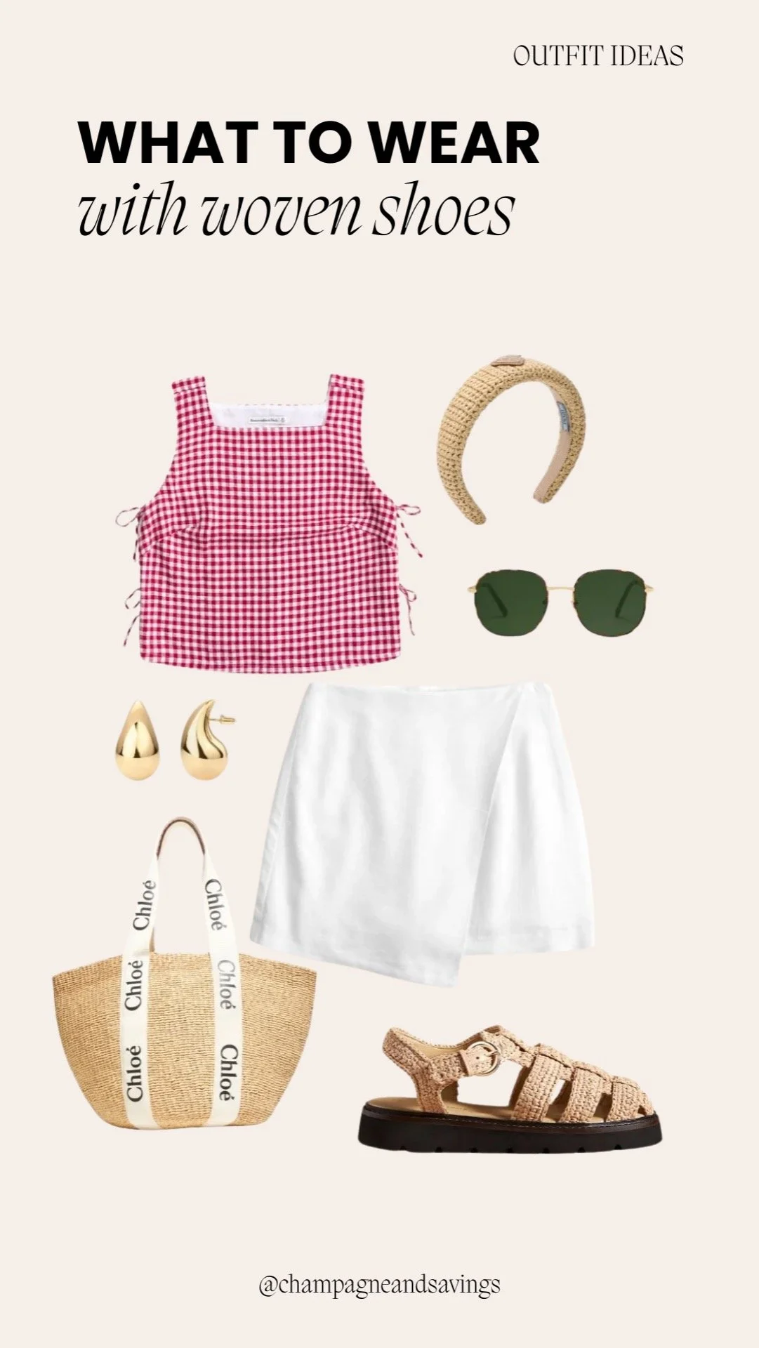 Spring outfit styled with woven shoes paired with a tank top and skort