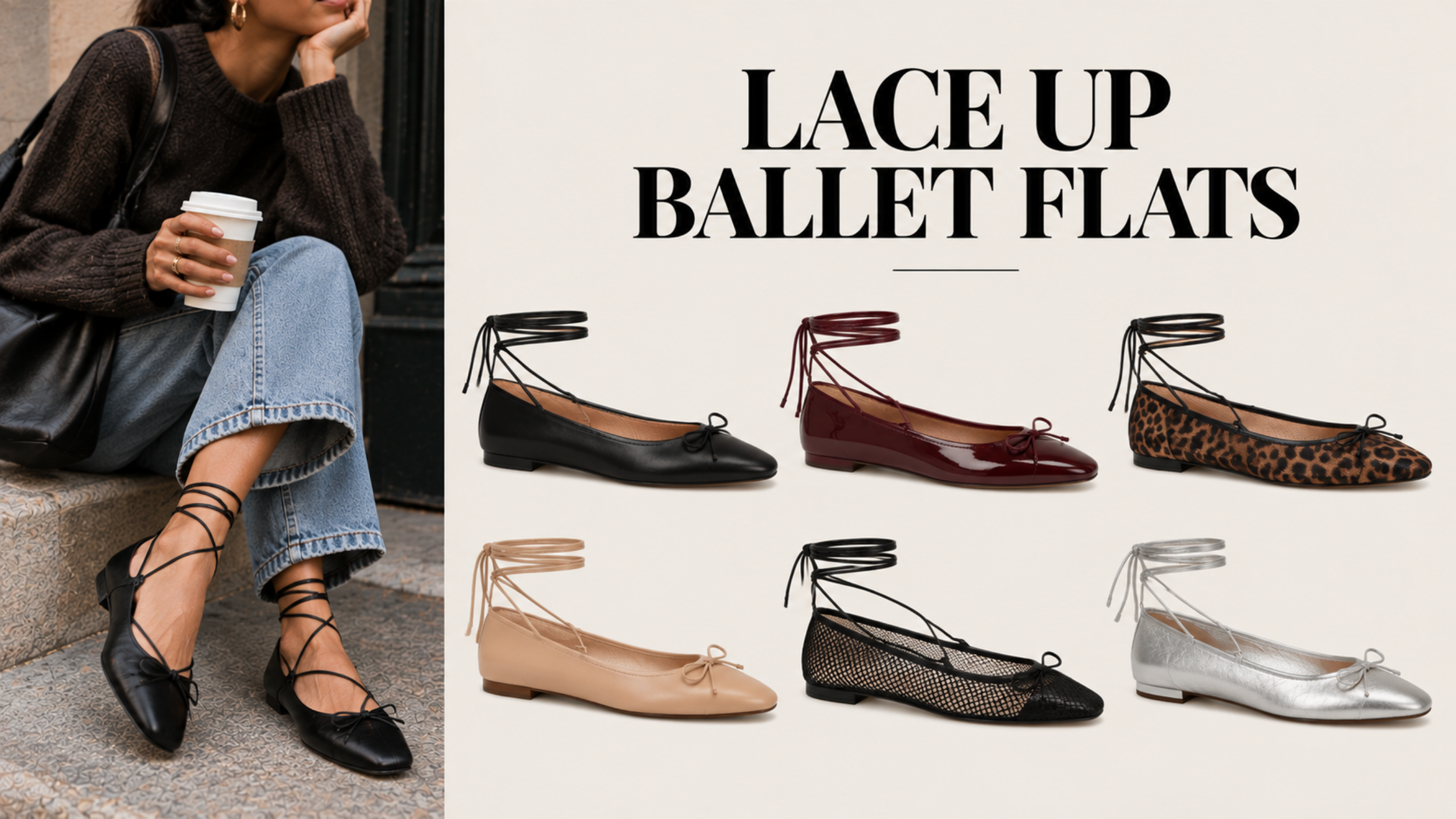 Lace up ballet flats  featured as one of the top 2027 shoe trends for women.