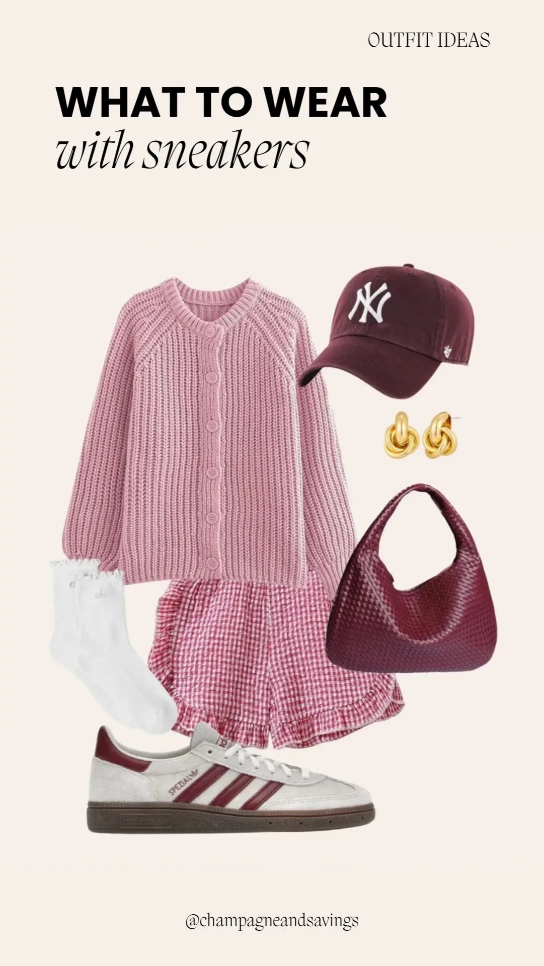 Collage showing gingham shorts paired with Spezial sneakers for a playful, trendy look.