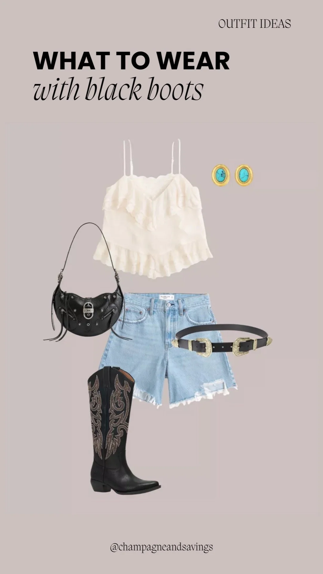 Warm weather outfit styled with black western boots, featuring a lightweight, casual look.