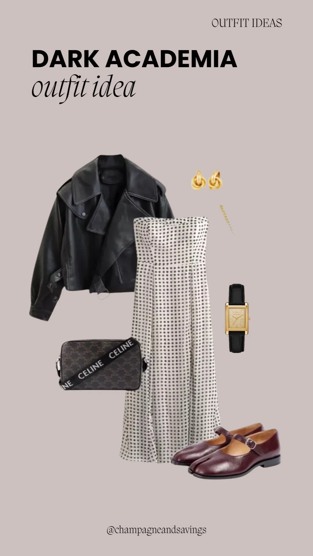 Leather Jacket and Dotted Dress outfit