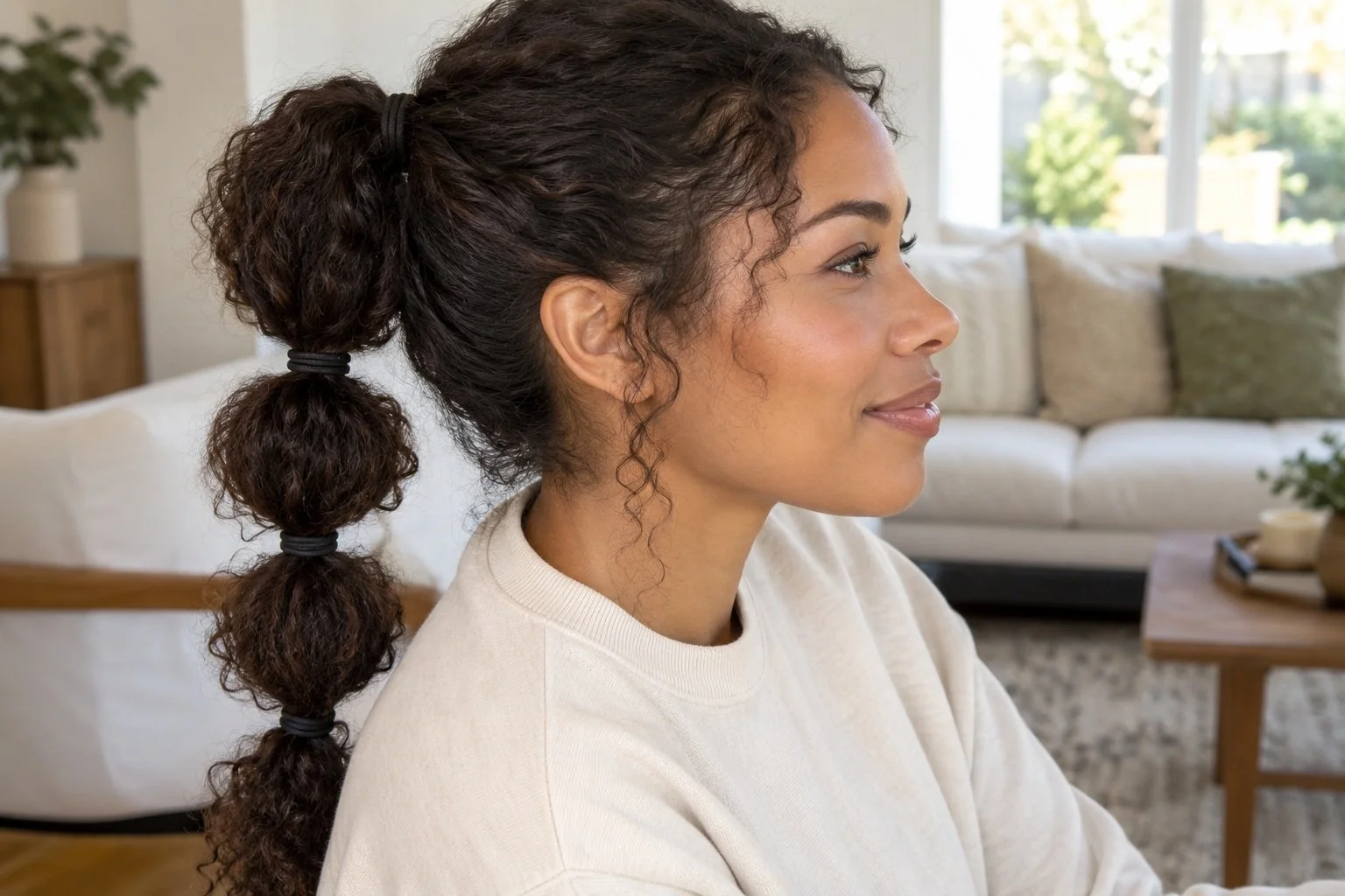 Image featuring a Bubble Ponytail as a cute, easy hairstyle.
