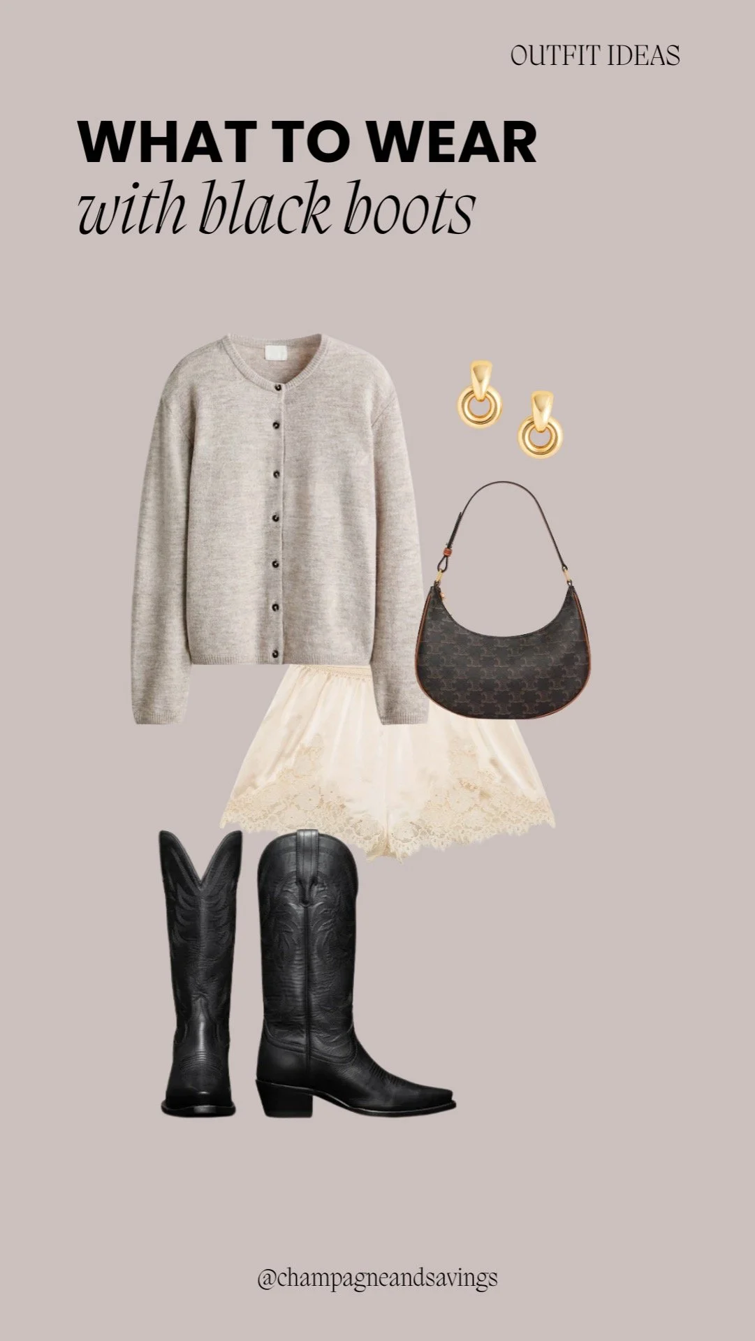 Soft neutral outfit styled with black western boots for a relaxed, stylish look.