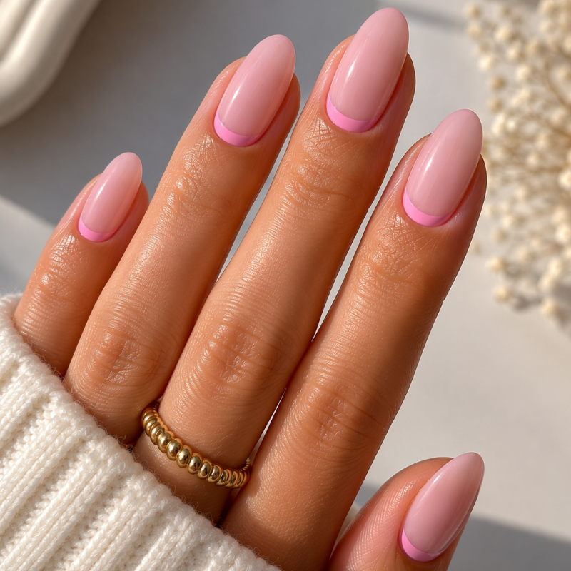 Pink manicure idea featuring pink on pink French.