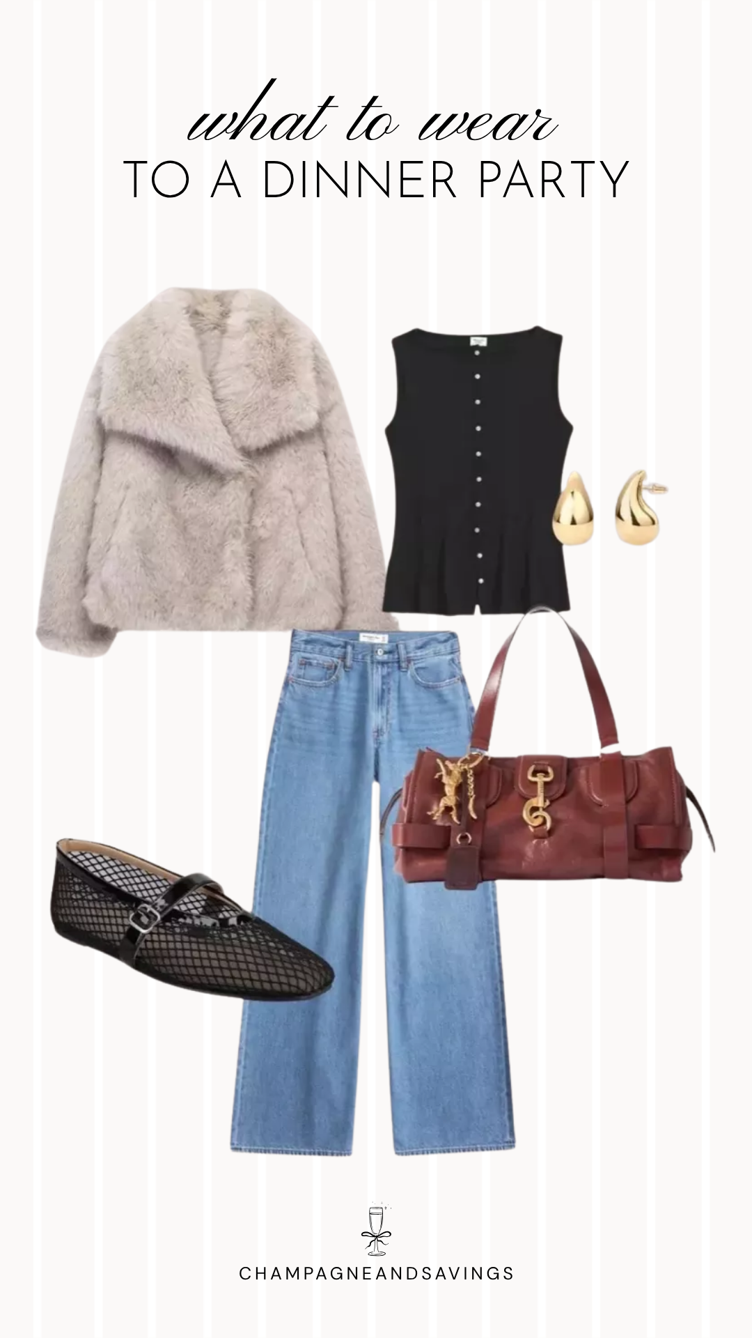 A dinner party outfit idea featuring a fuzzy jacket paired with mesh Mary Jane shoes for a cozy, on-trend fall look that adds texture and feminine charm to any gathering.