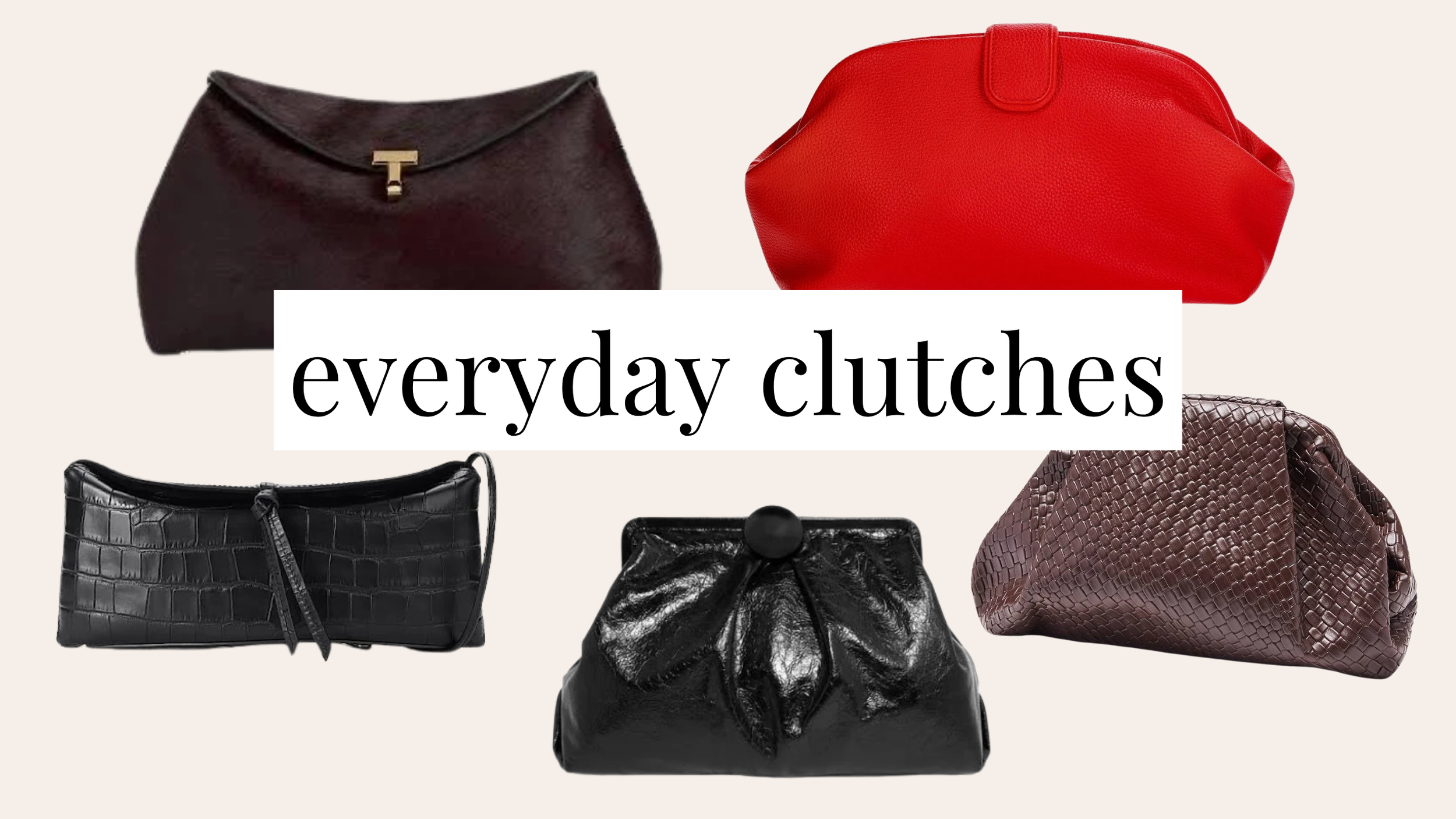 Collage featuring clutch bags as an example of the everyday clutch trend to skip for fall 2026.