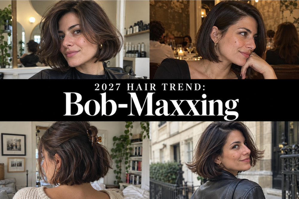 collage of woman with her bob styled 4 different ways