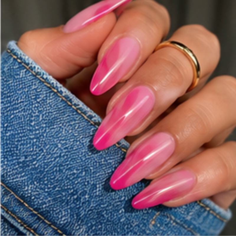 Pink manicure idea featuring hot pink jelly.