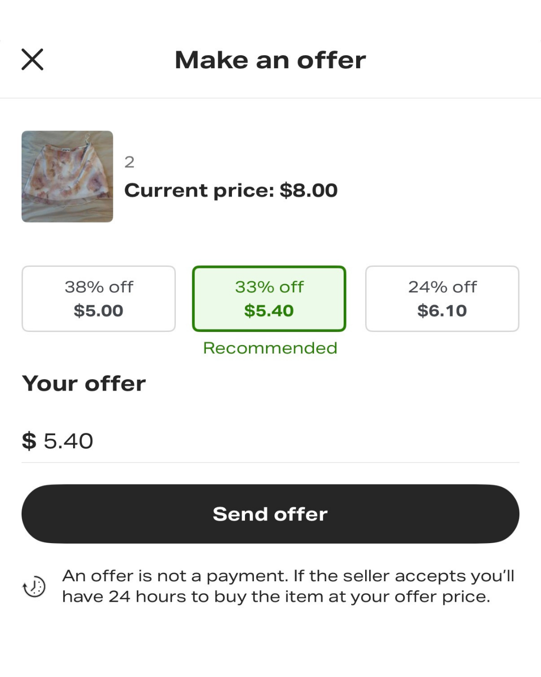 example offer on Depop