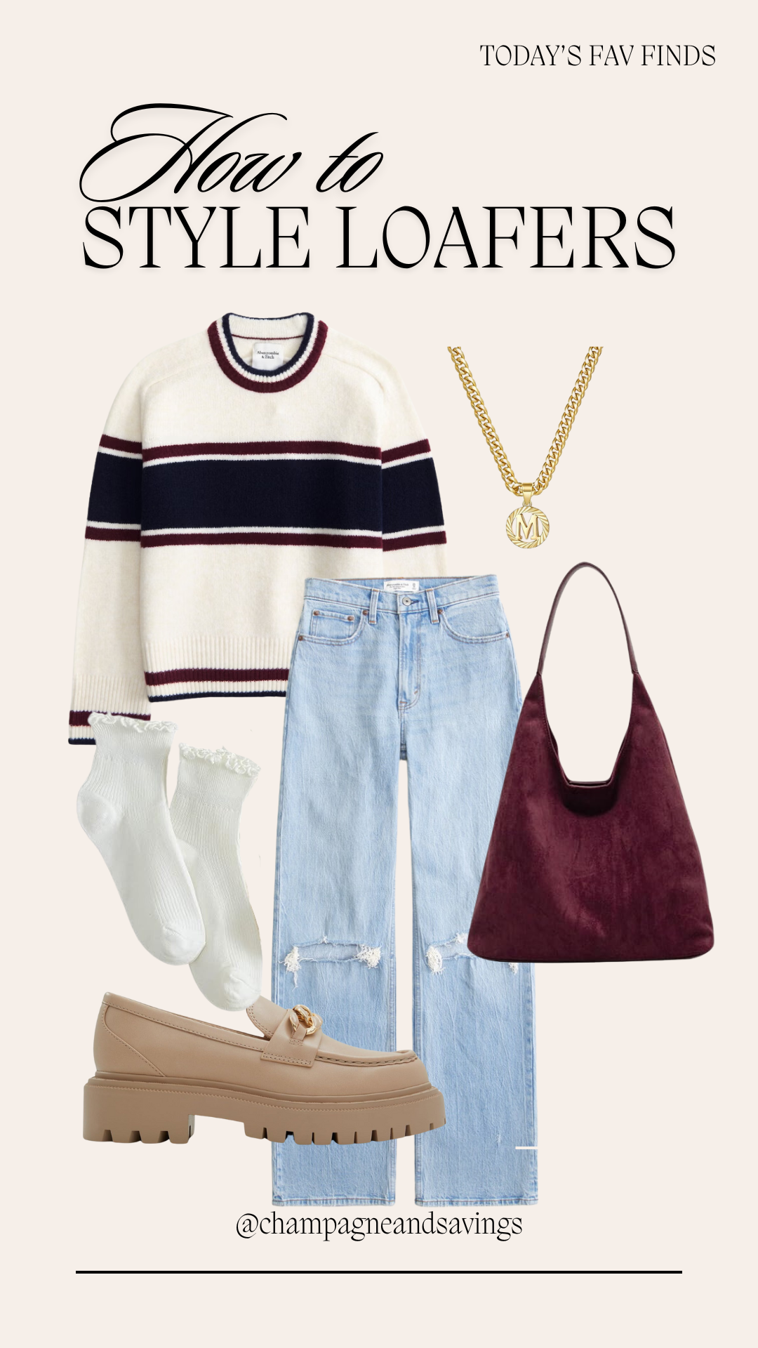 how to style loafers outfit idea with striped sweater and wide leg jeans