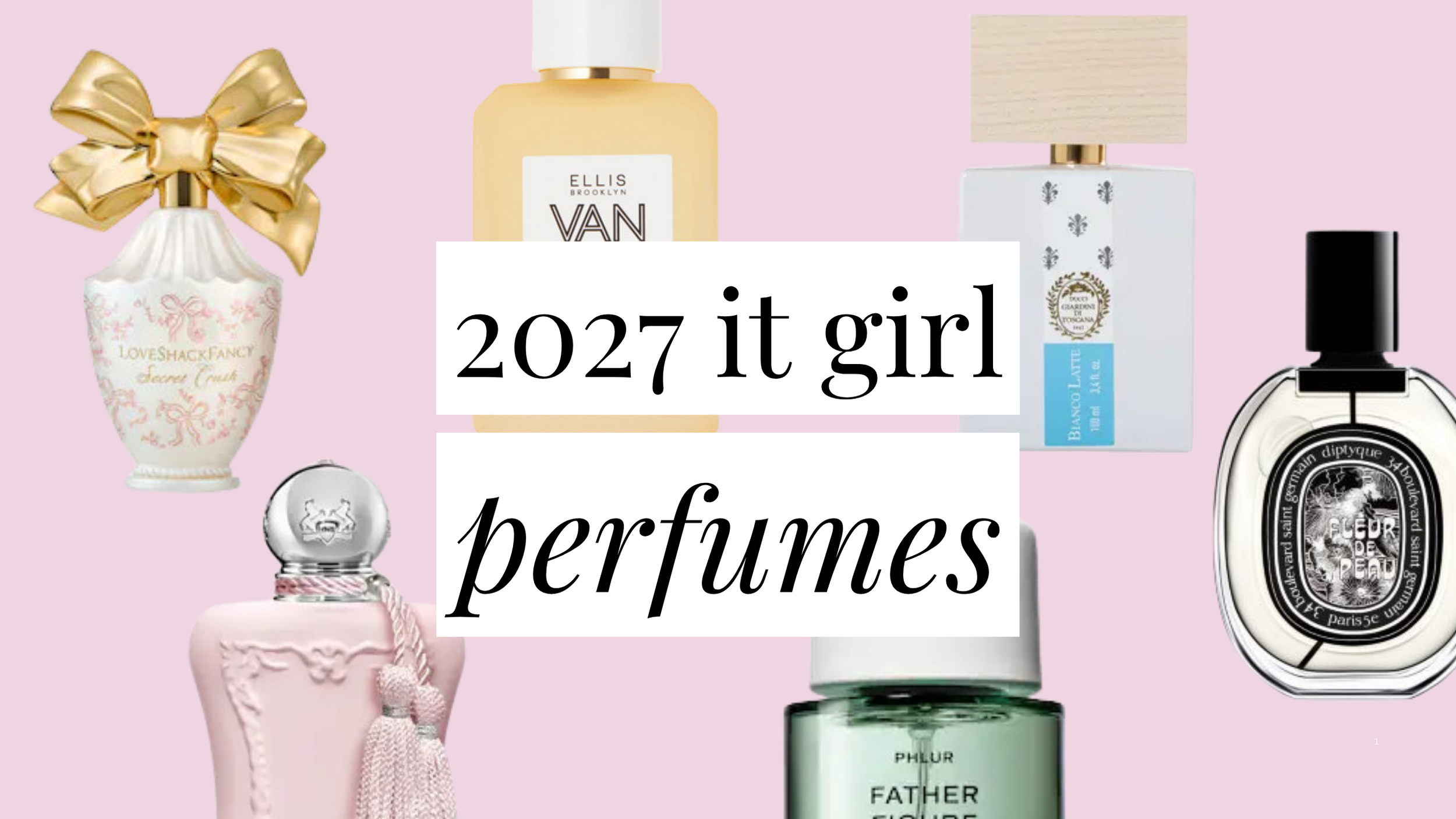 Image that says 2027 It Girl Perfumes and has a collage of trending perfumes in the background.