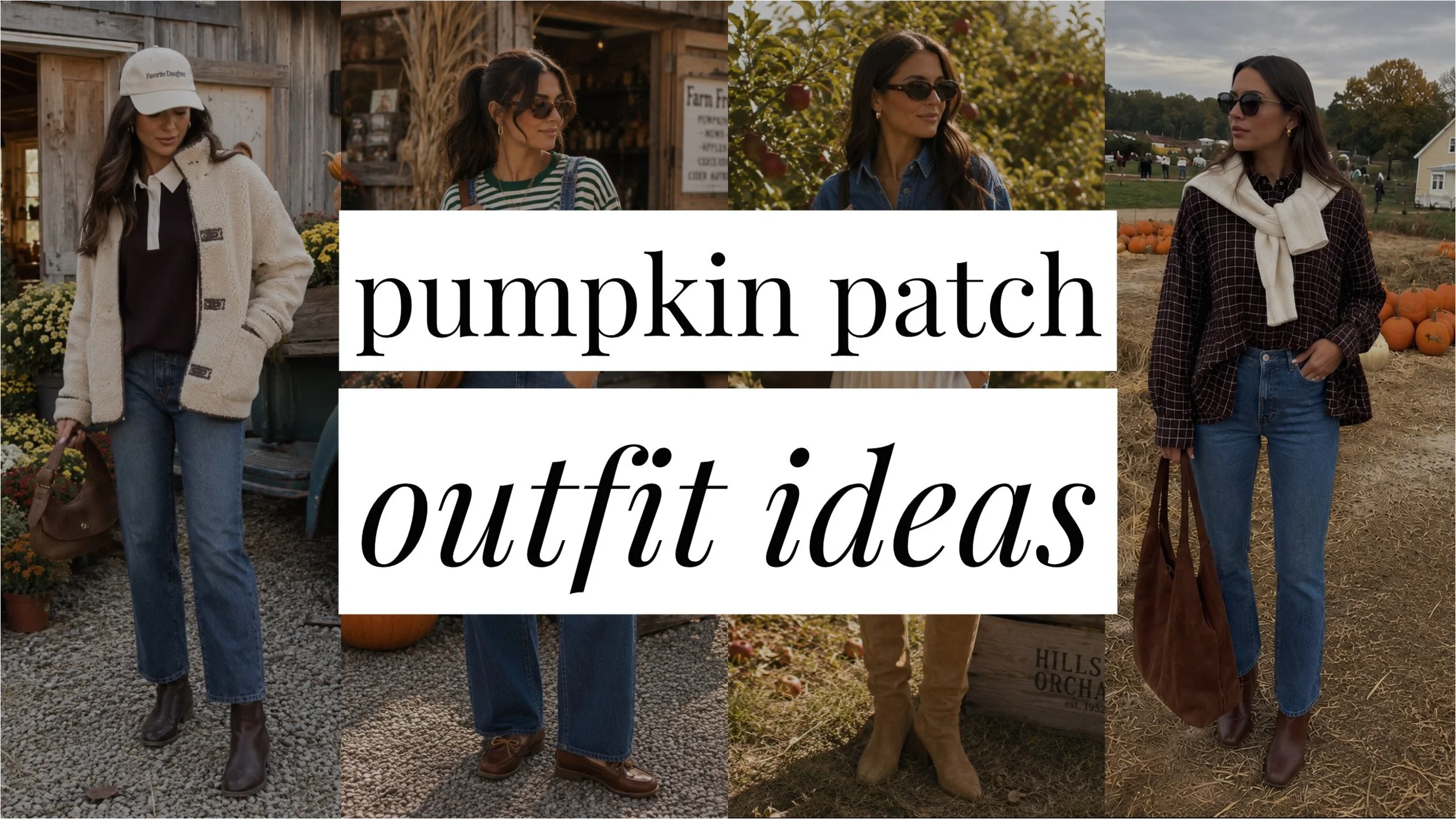 Image that says Pumpkin Patch Outfit Ideas and has a collage of girls in styled fall outfits in the background.