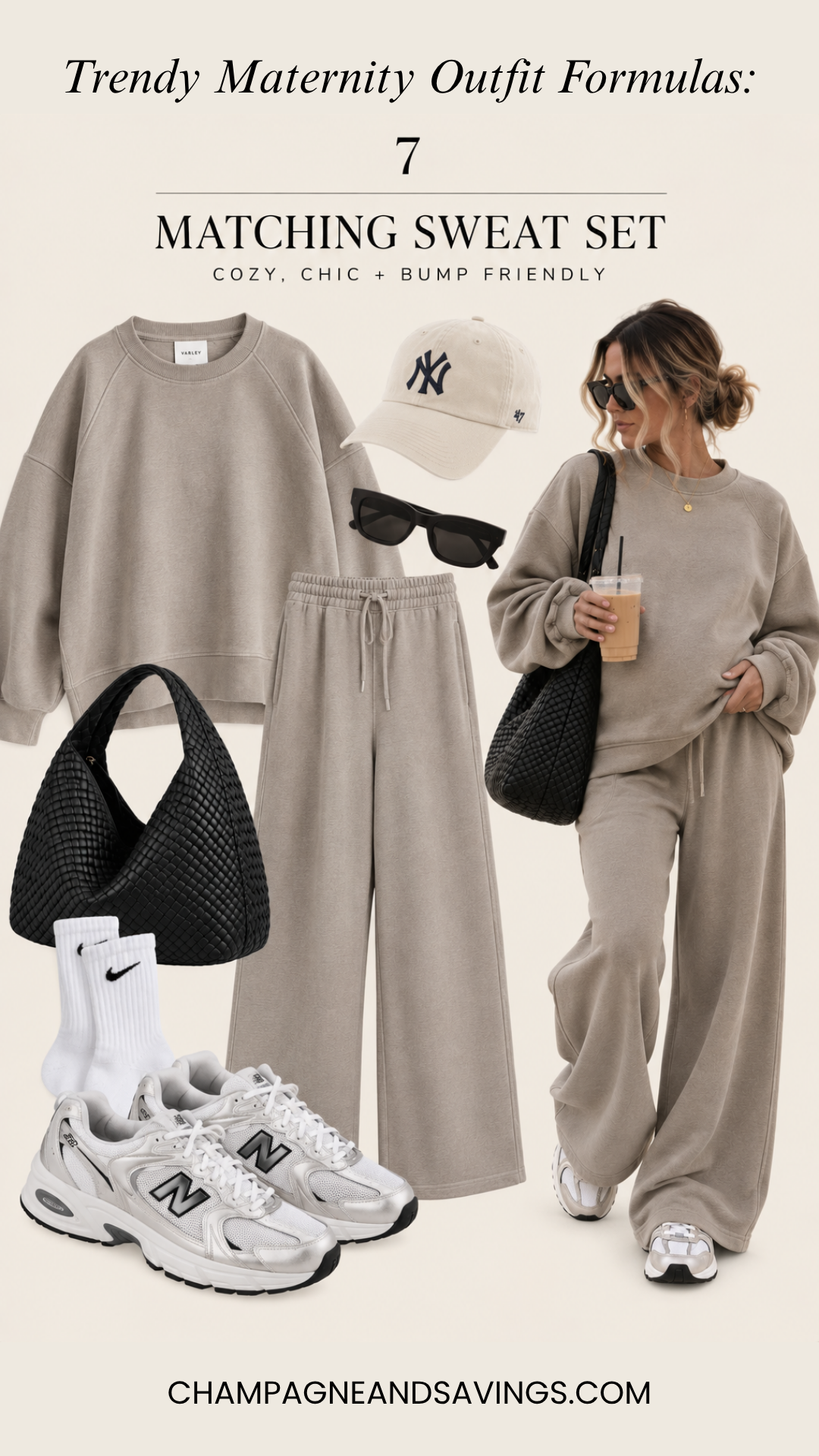 Button-down with wide-leg pants pregnancy outfit formula featuring a collage of outfit pieces and a styled look for a trendy pregnancy outfit.