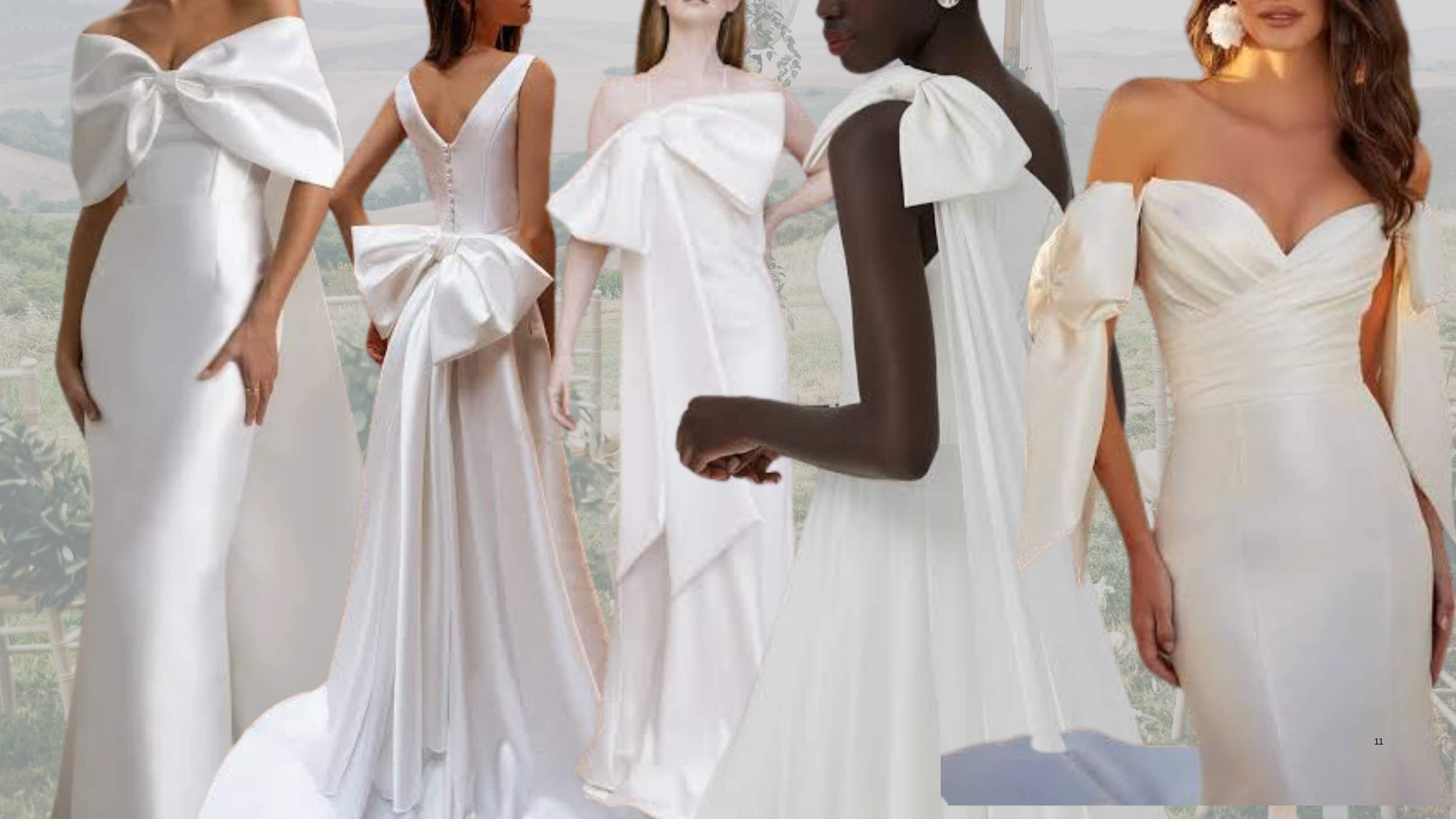 Collage of trending wedding gowns for 2027 featuring statement bows.
