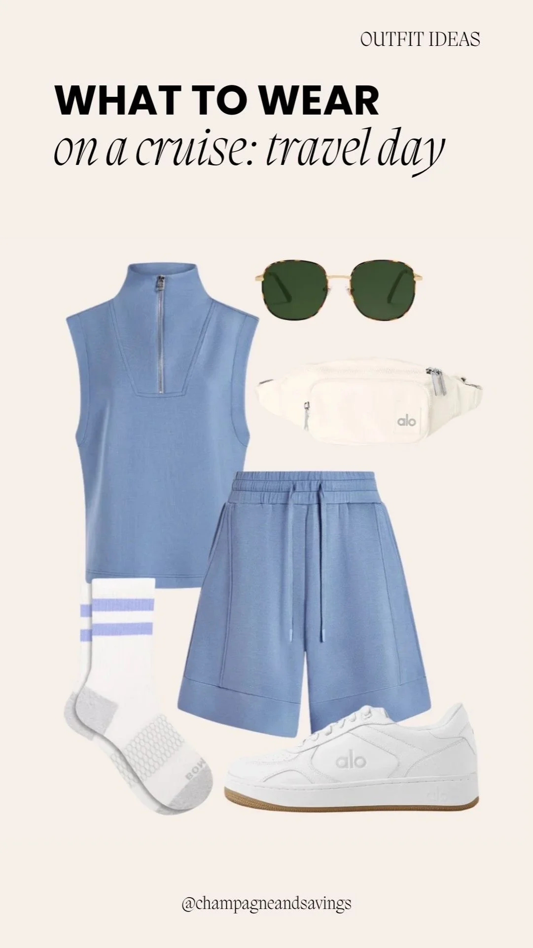 Matching athleisure set styled as a comfortable cruise outfit, perfect for travel days, onboard activities, and casual excursions.