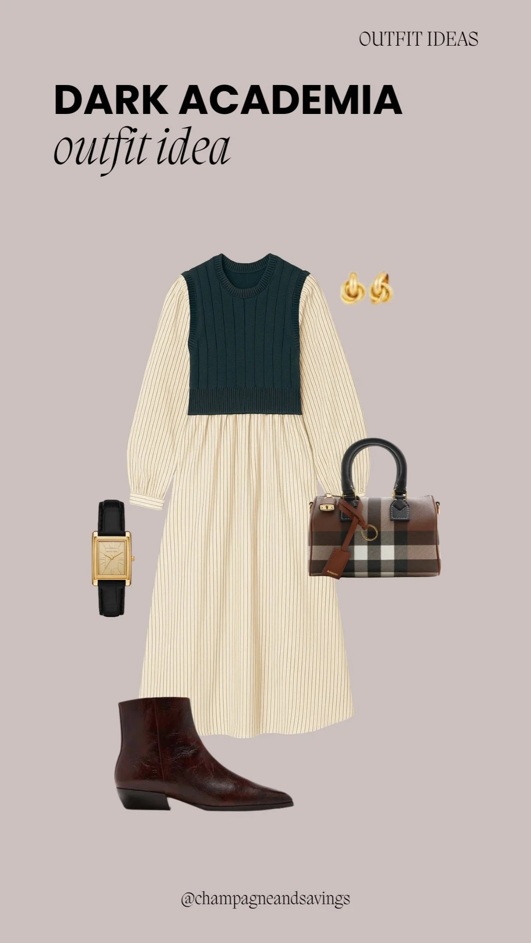 Cream Dress with a Sweater Vest outfit