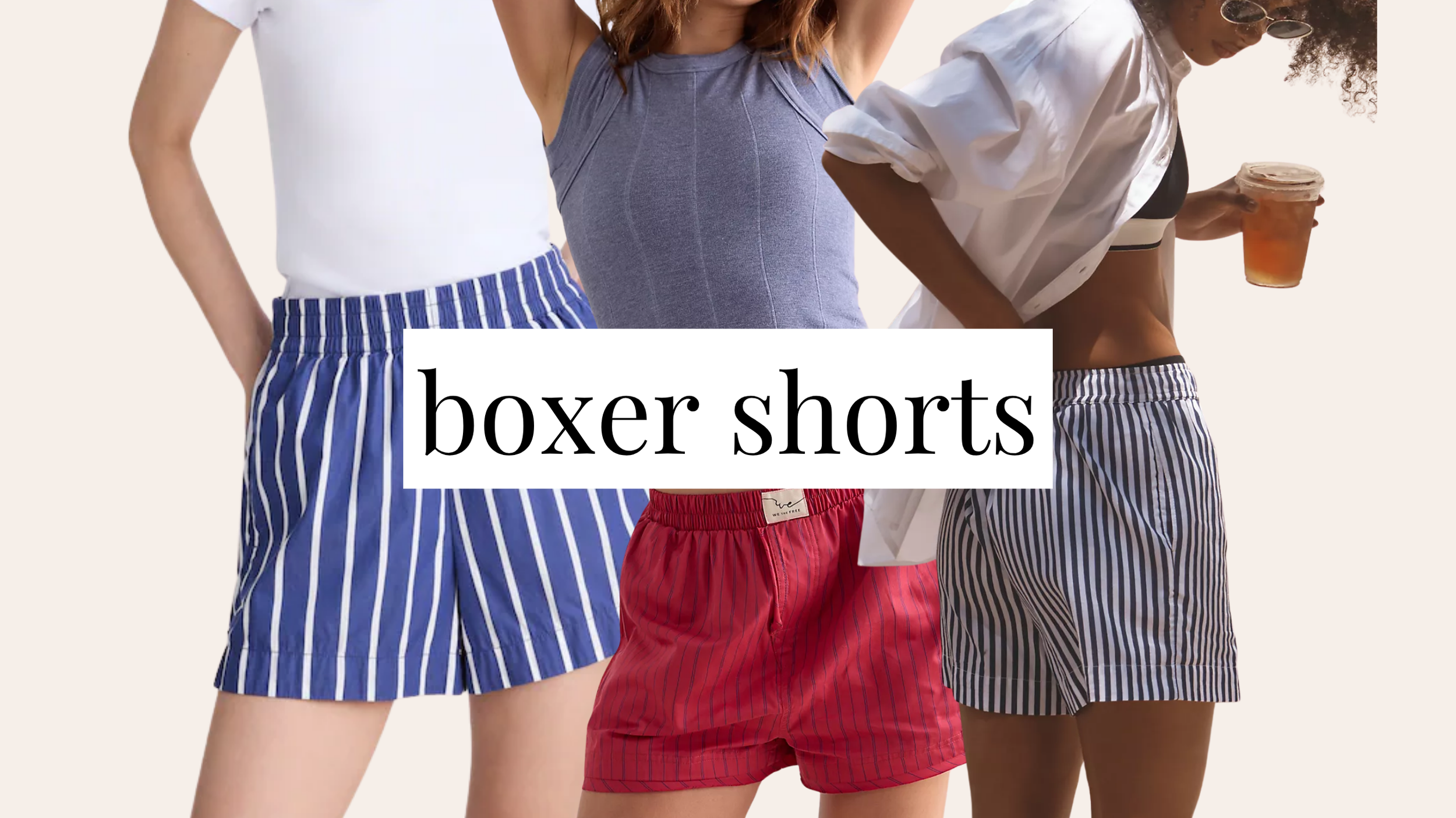 3 women wearing boxer shorts
